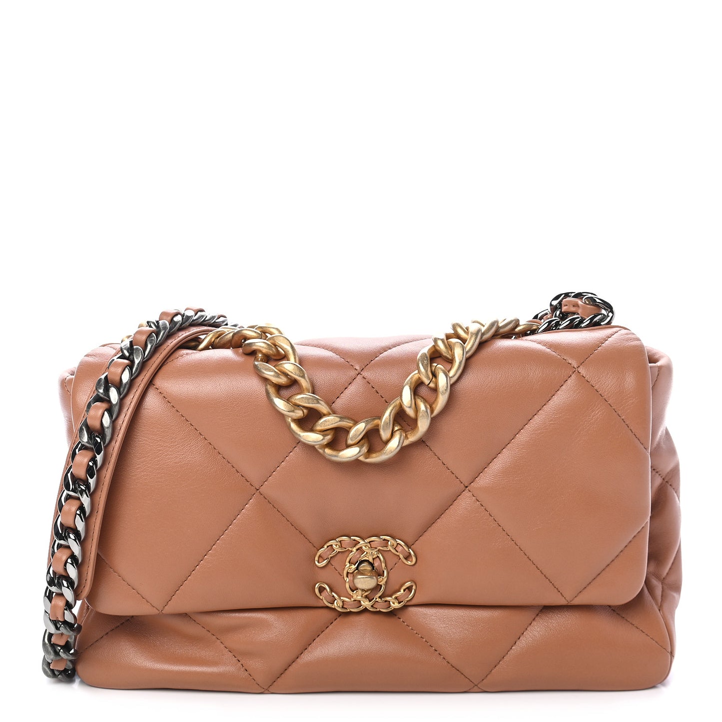 Lambskin Quilted Large Chanel 19 Flap Brown