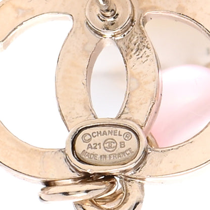 Chanel Metal Pearl Crystal Bead CC Heart Drop Earrings Pink Gold 4 of 4