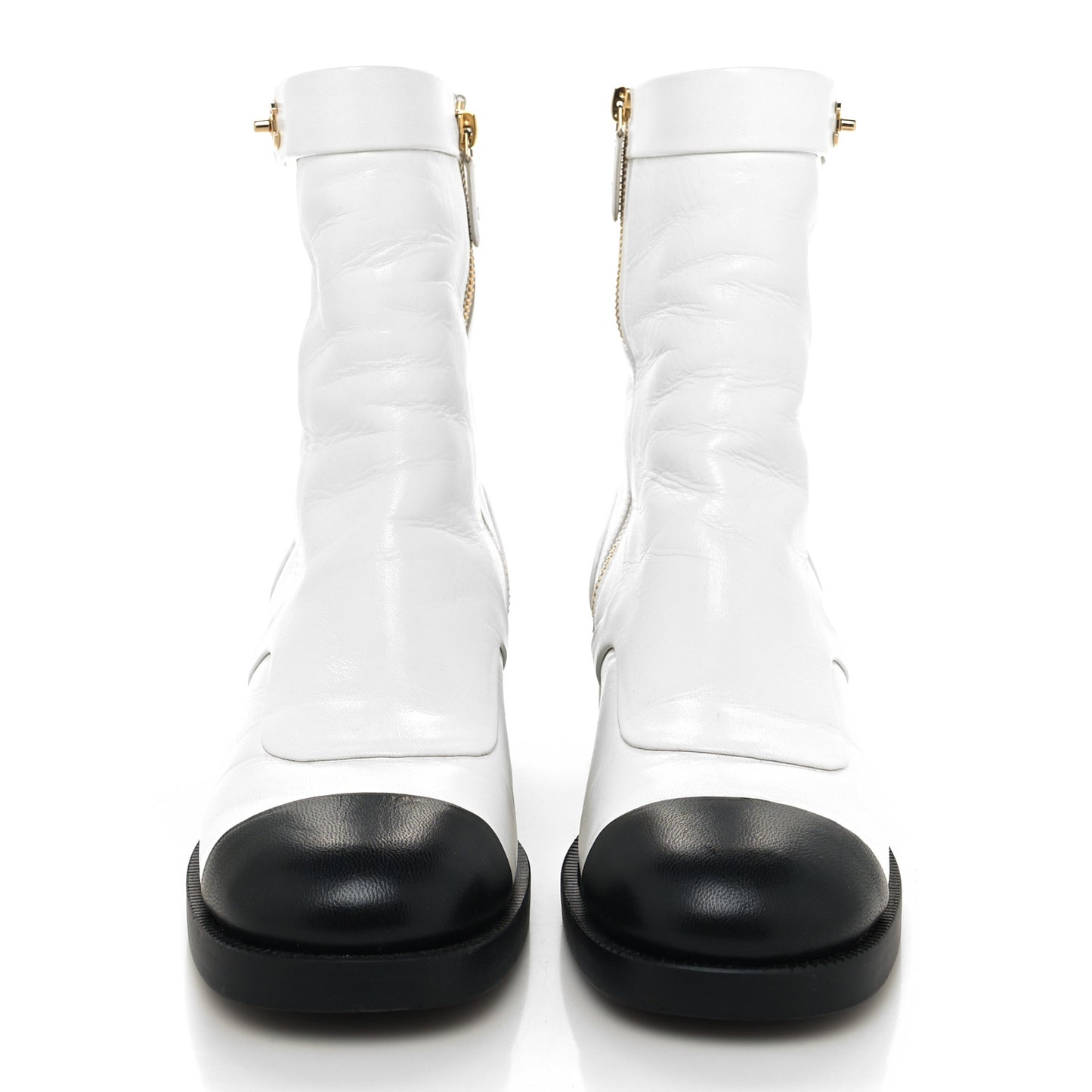 Shiny Goatskin Cap Toe Short Boots 39 White Black