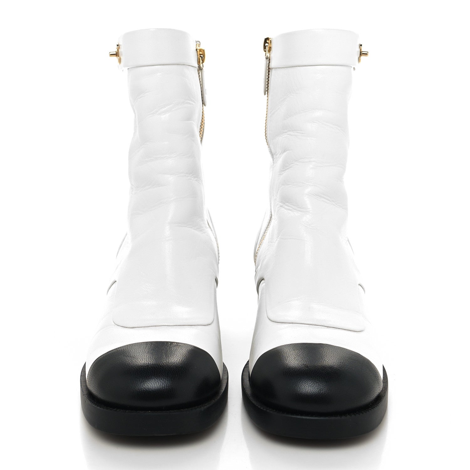 Chanel Shiny Goatskin Cap Toe Short Boots 39 White Black 2 of 10
