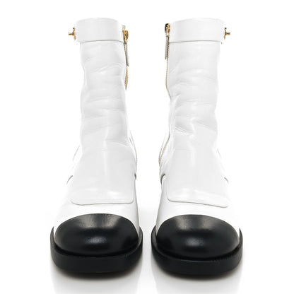 Chanel Shiny Goatskin Cap Toe Short Boots 39 White Black 2 of 10