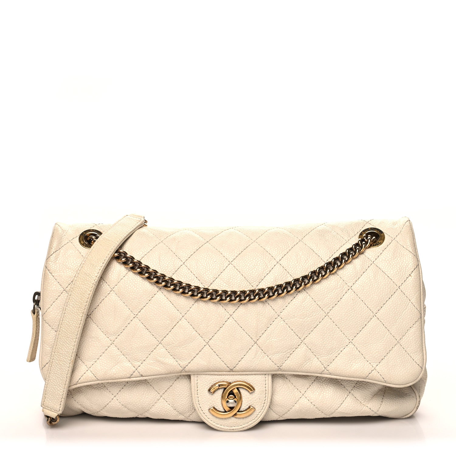 Chanel Crumpled Grained Calfskin Quilted Large Shiva Flap Dark White 1 of 19