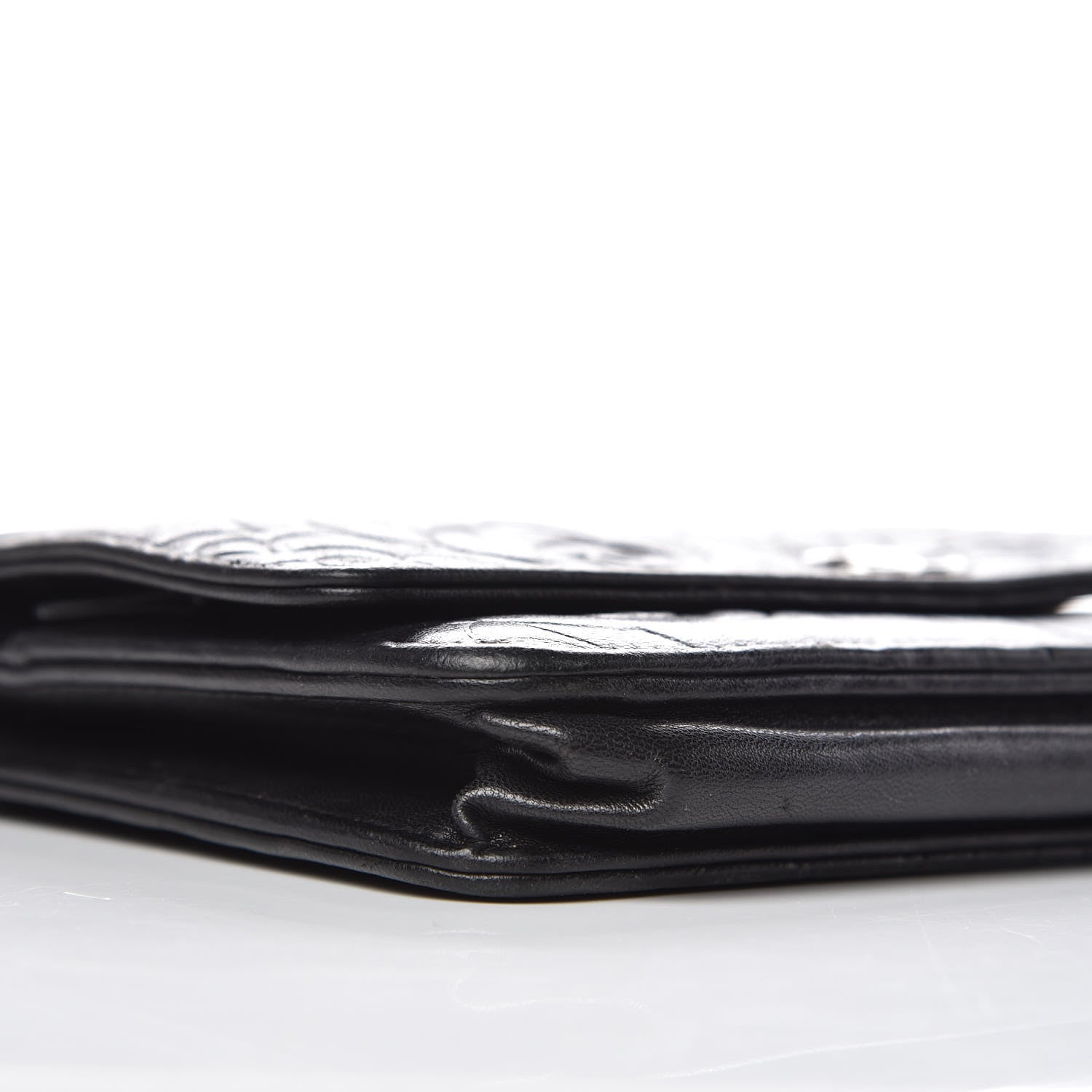 Chanel Lambskin Camellia Embossed Wallet on Chain WOC Black 8 of 16