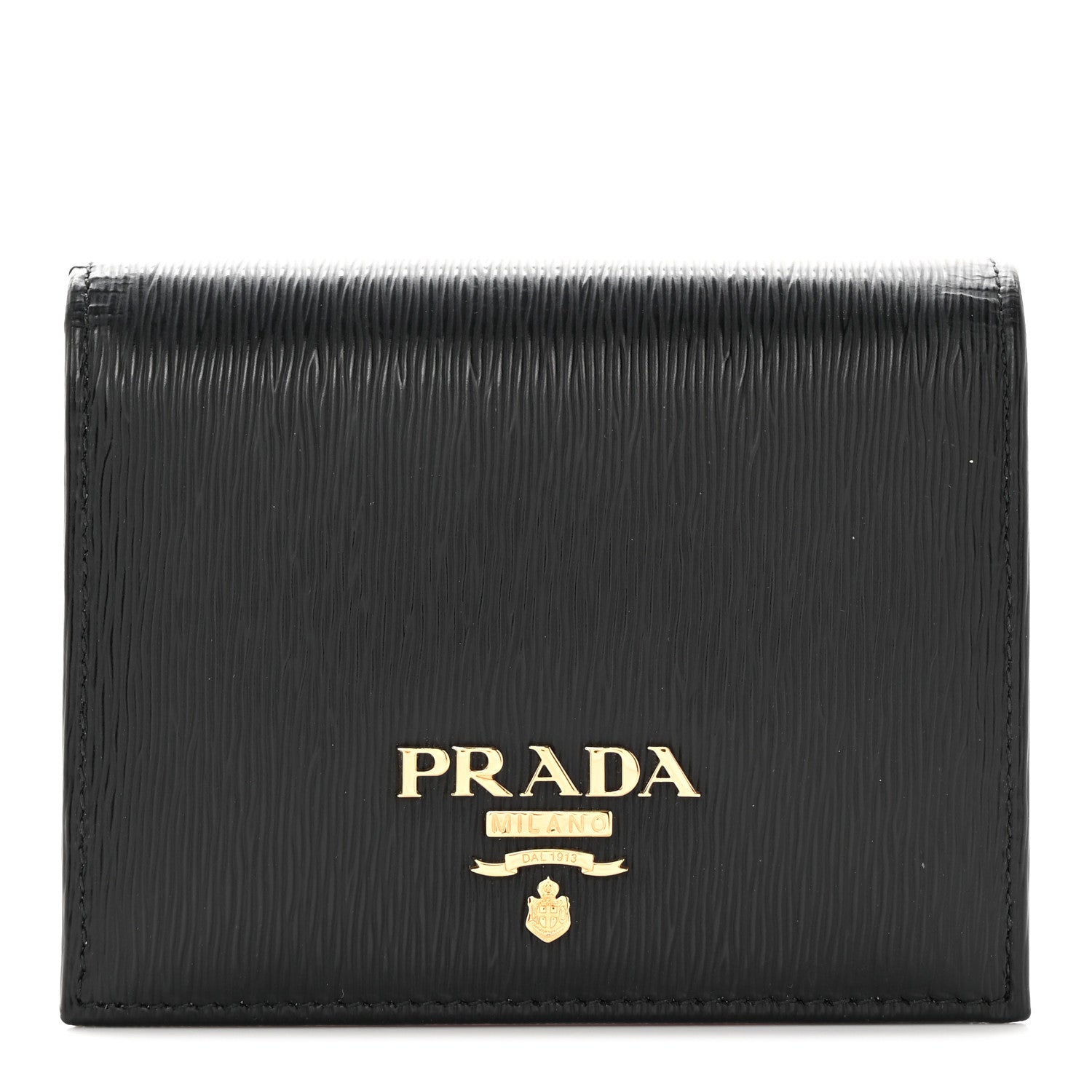Prada Vitello Move Bi-Fold Card Holder Wallet Black Lacca 1 of 7