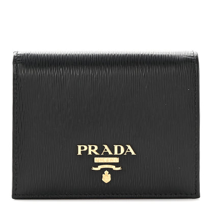 Prada Vitello Move Bi-Fold Card Holder Wallet Black Lacca 1 of 7
