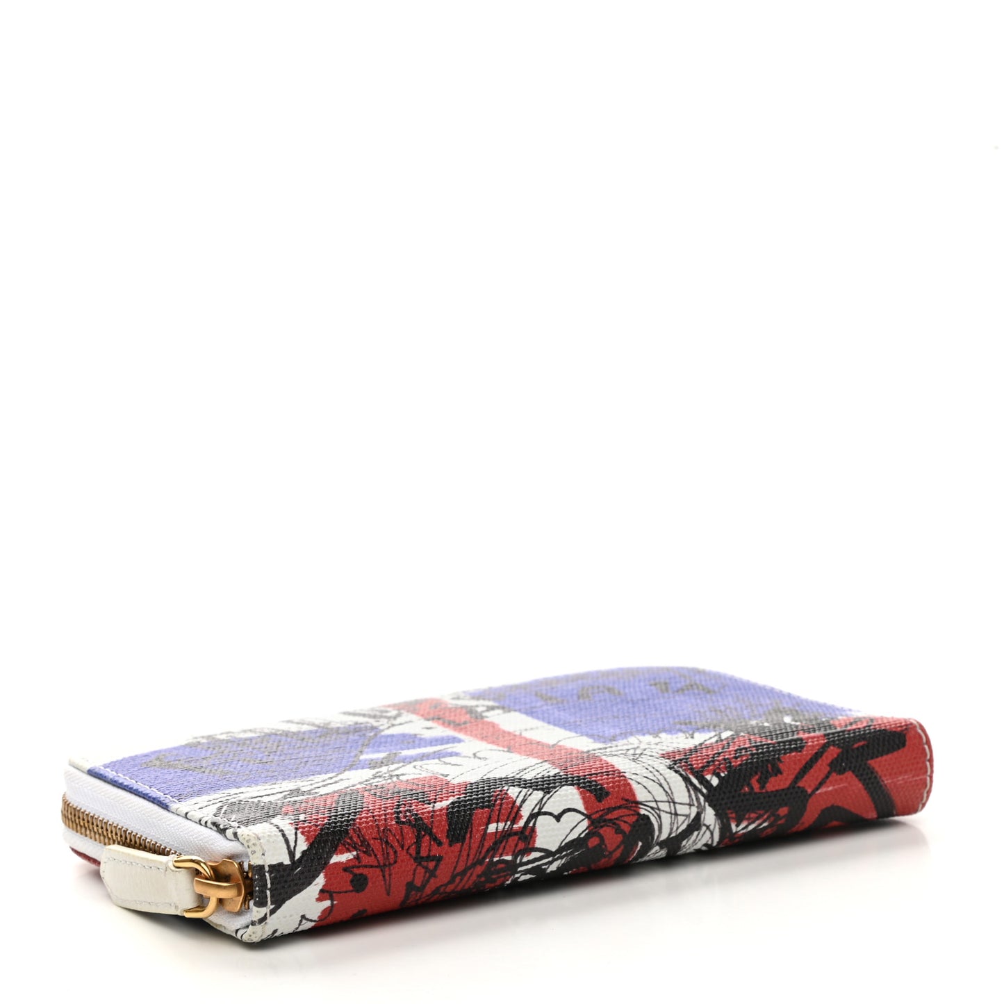 Calfskin Print Zip Around Wallet Multicolor White