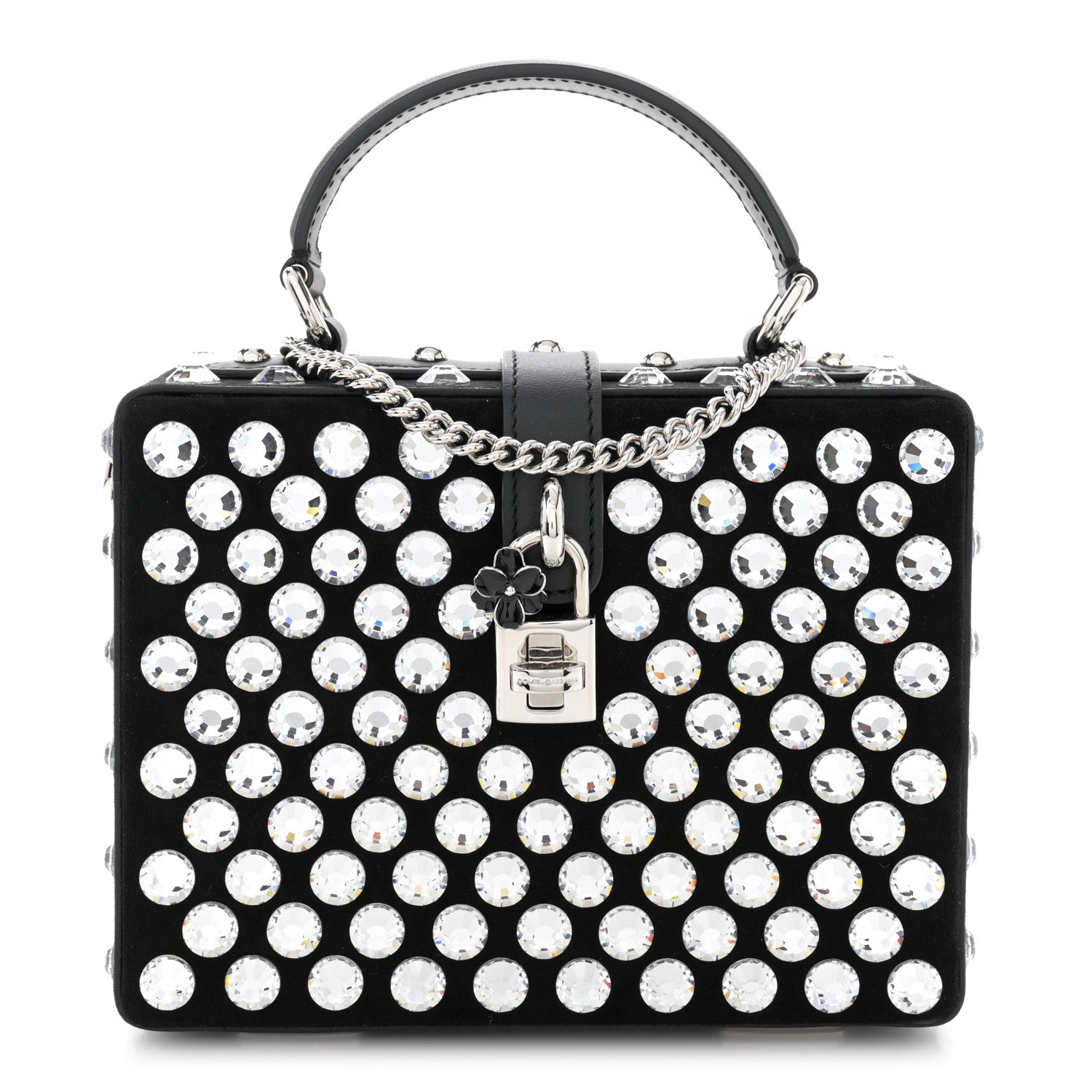 Dolce & Gabbana Suede Crystal Embellished Lily Box Bag Black 1 of 11