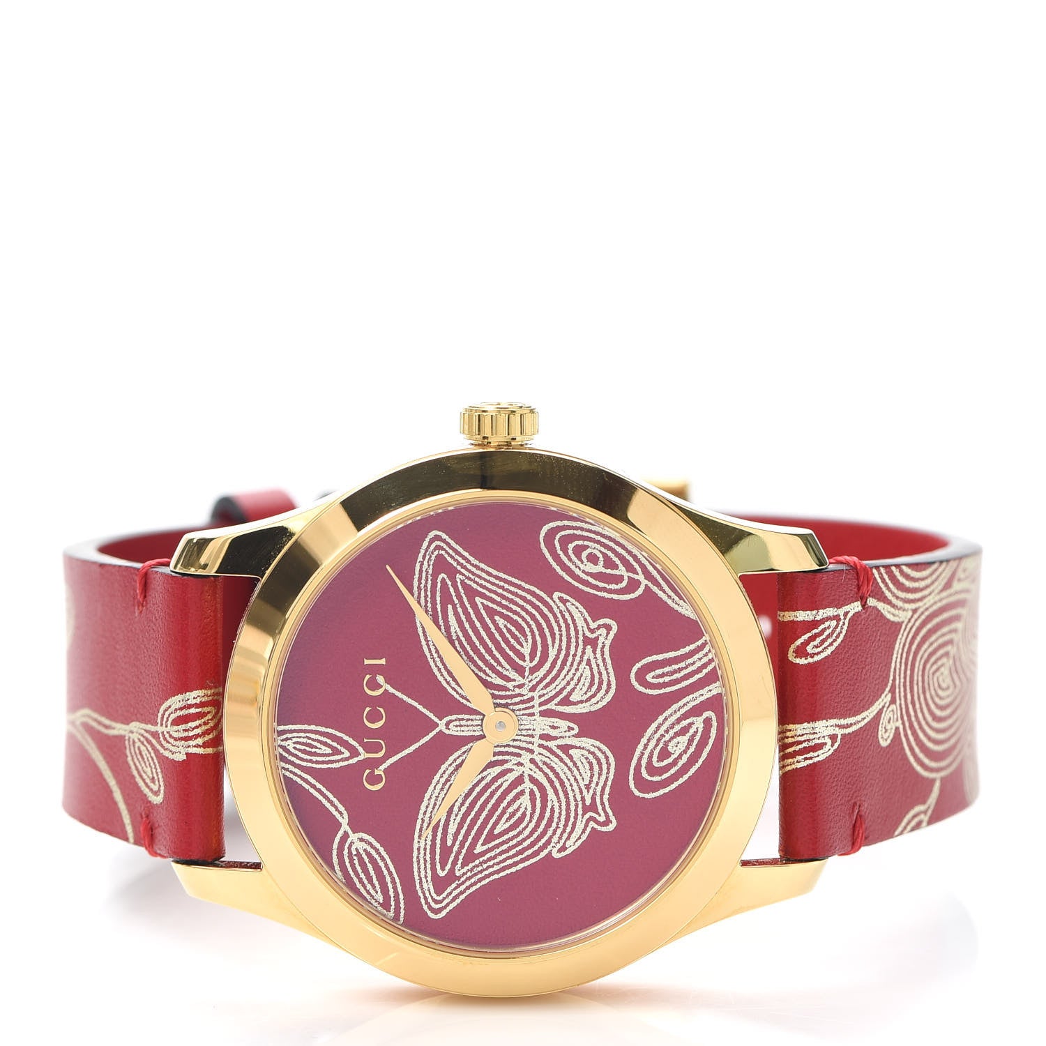 Gucci Stainless Steel Calfskin 38mm G-Timeless Butterfly Quartz Watch Red 2 of 5