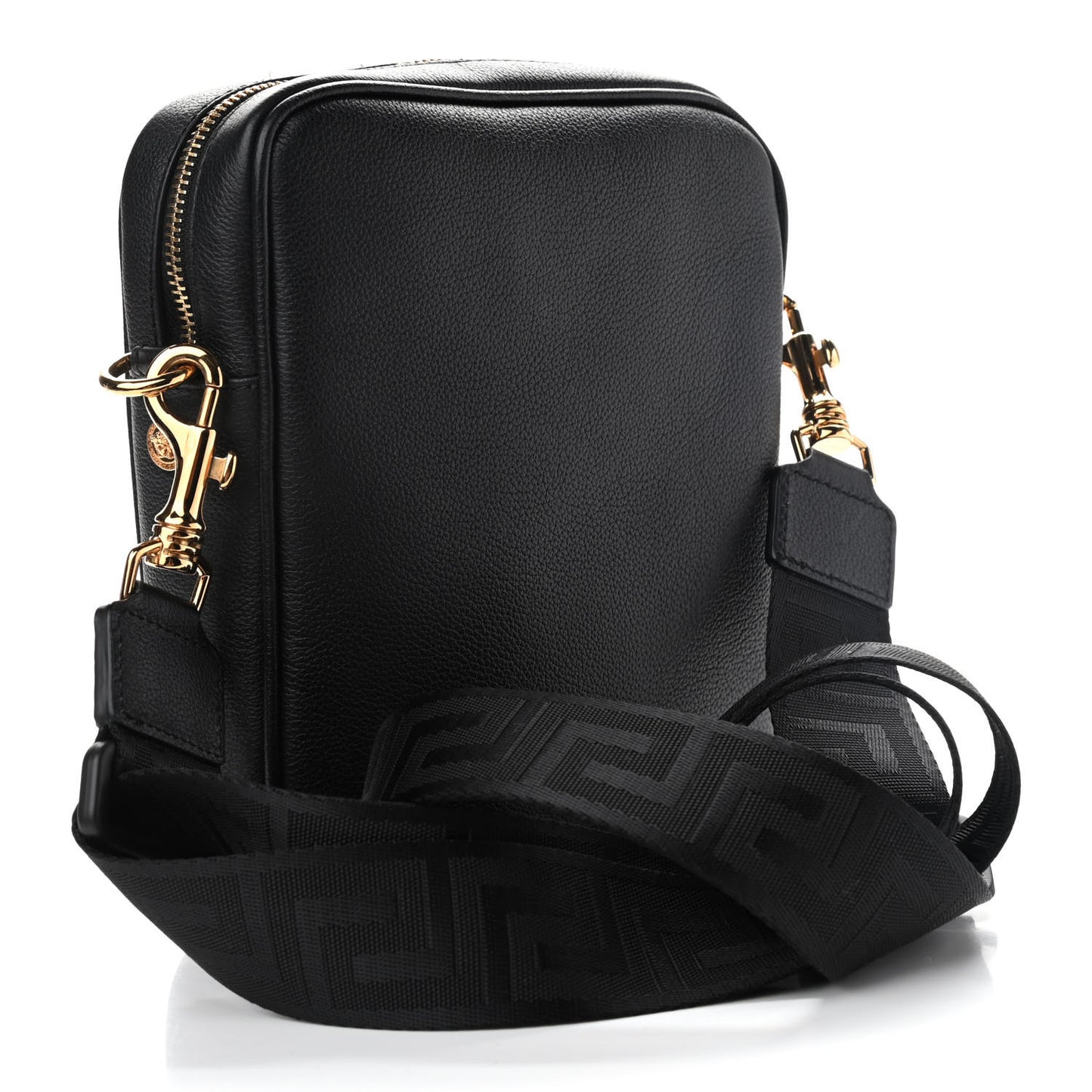 Grained Calfskin Small Medusa Messenger Bag Black