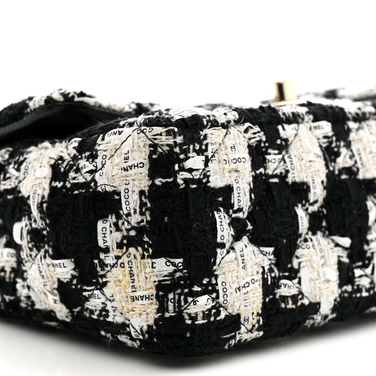 Tweed Quilted Mini Rectangular Flap Black Ecru White