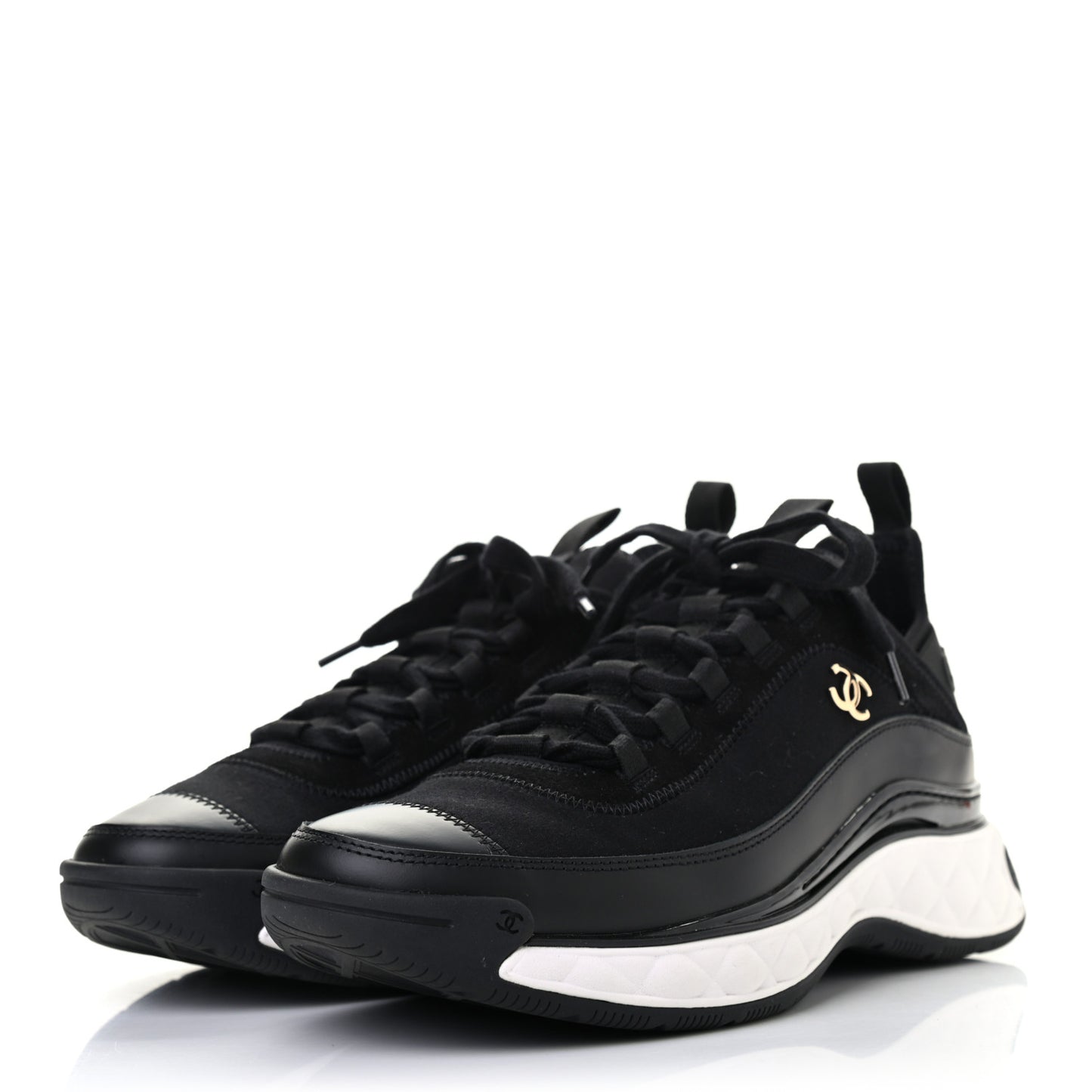 Velvet Calfskin Mixed Fibers CC Sneakers 39.5 Black