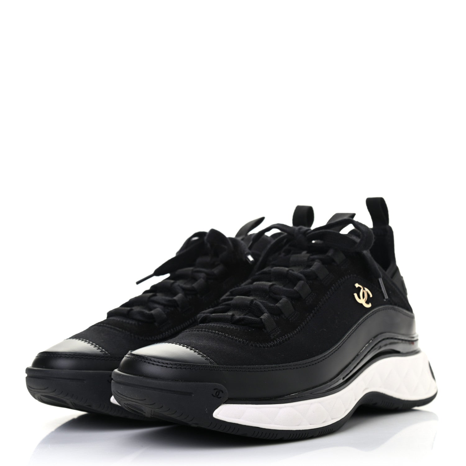 Chanel Velvet Calfskin Mixed Fibers CC Sneakers 39.5 Black 3 of 7