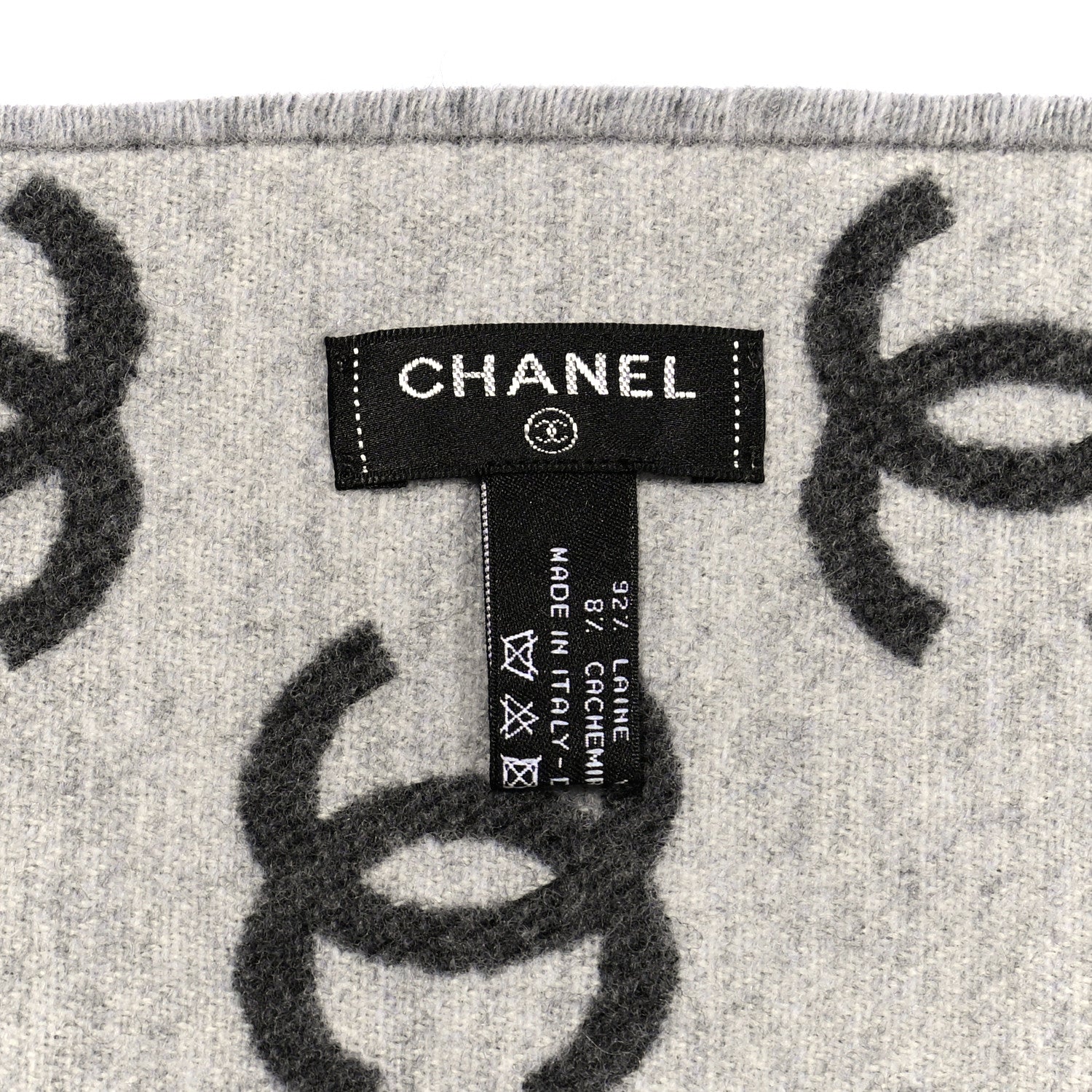 Chanel Cashmere Wool CC Scarf Grey White 4 of 4