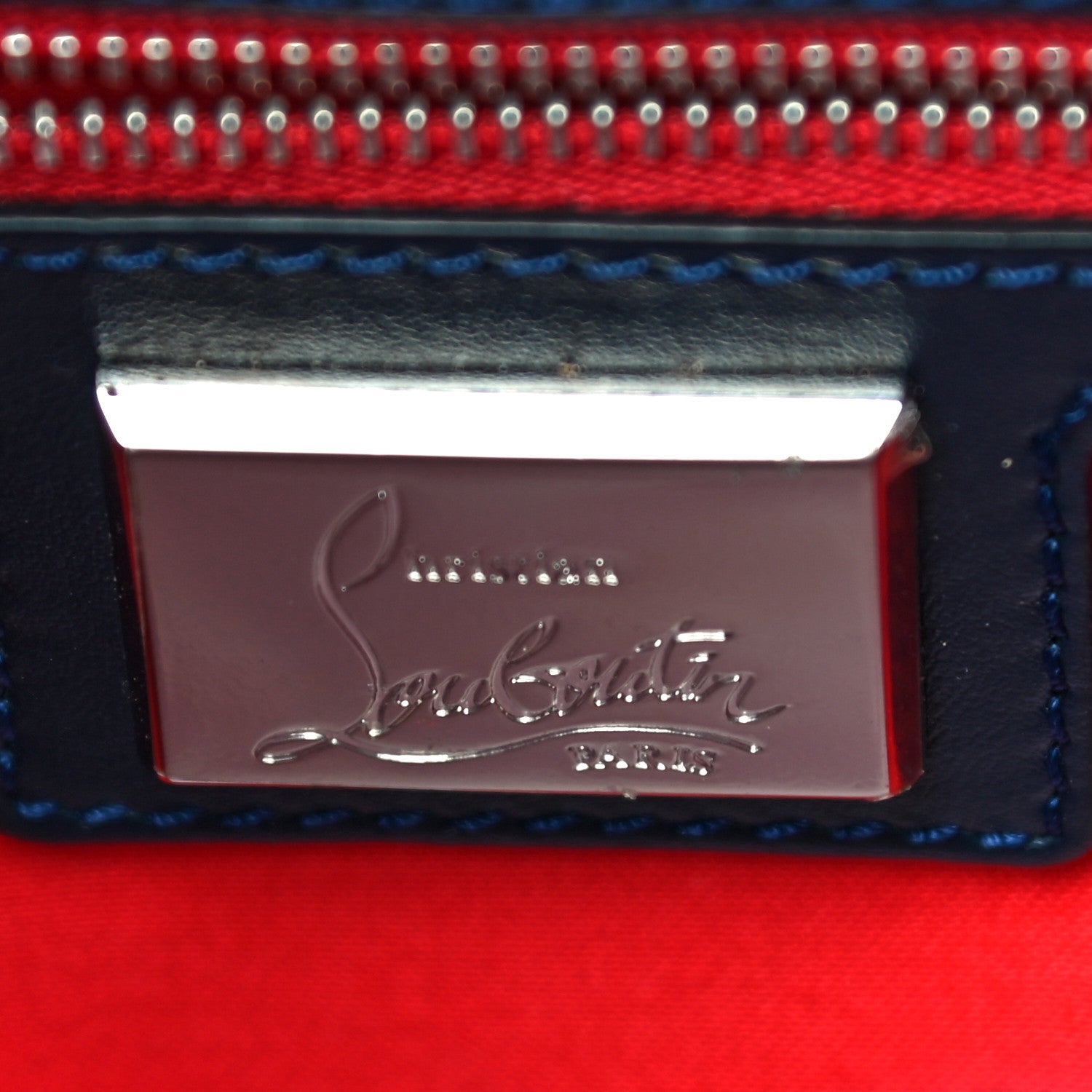 Christian Louboutin Suede Grained Calfskin Studded Small Eloise Tote Navy Blue 6 of 11