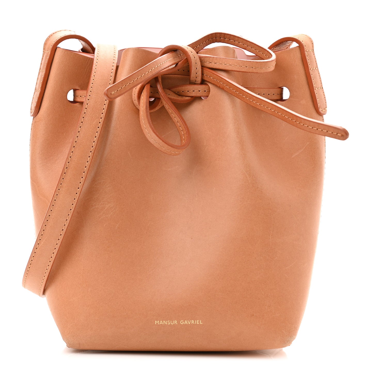 Vegetable Tanned Calfskin Mini Bucket Bag Camello Rosa