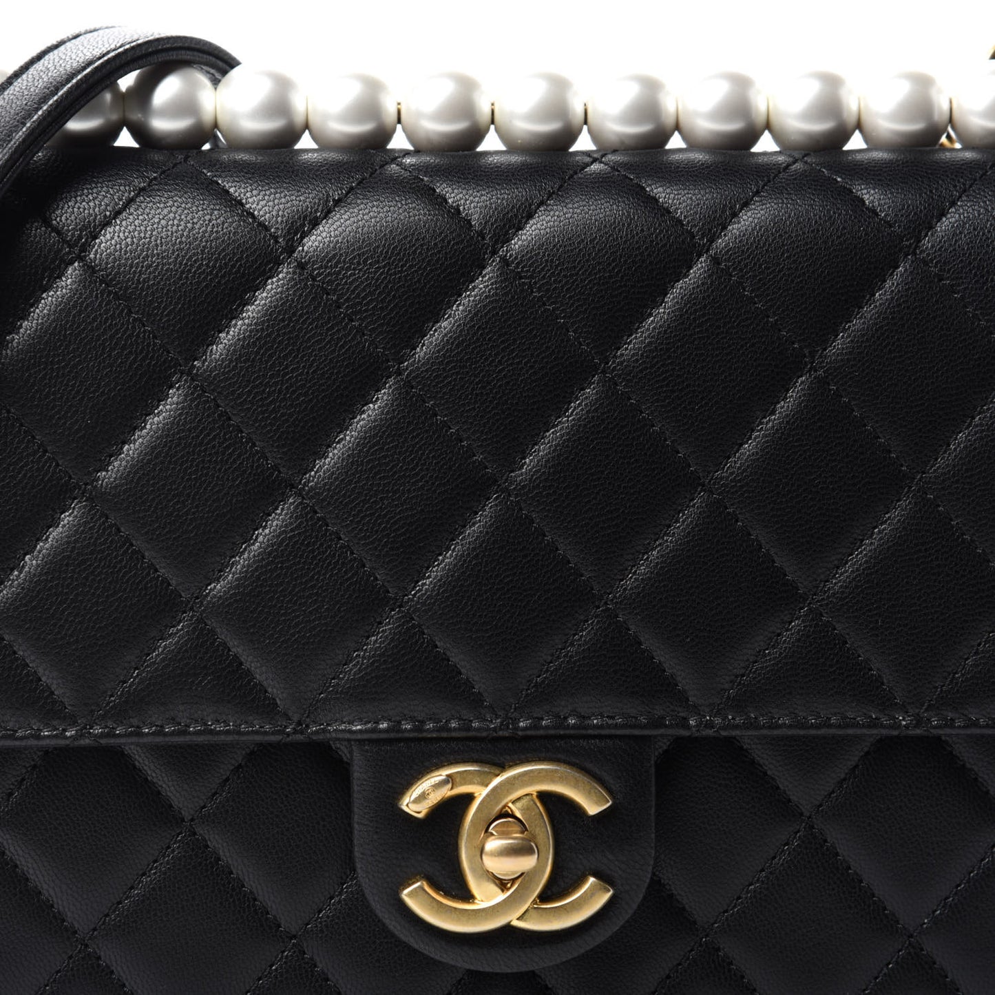 Lambskin Quilted Small Chic Pearls Flap Black
