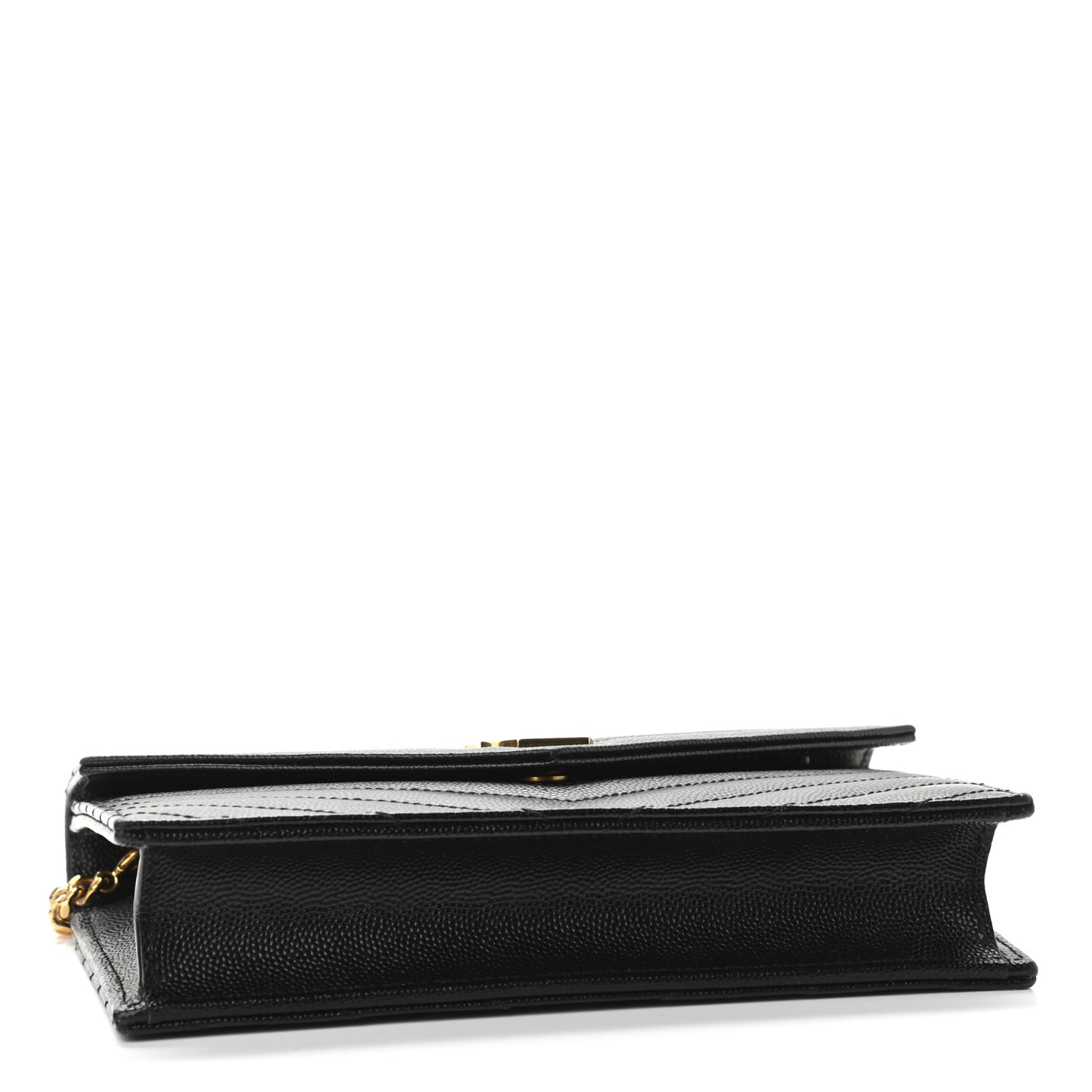 Grain De Poudre Matelasse Chevron Monogram Envelope Chain Wallet Black
