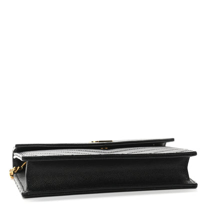 Saint Laurent Grain De Poudre Matelasse Chevron Monogram Envelope Chain Wallet Black 3 of 10