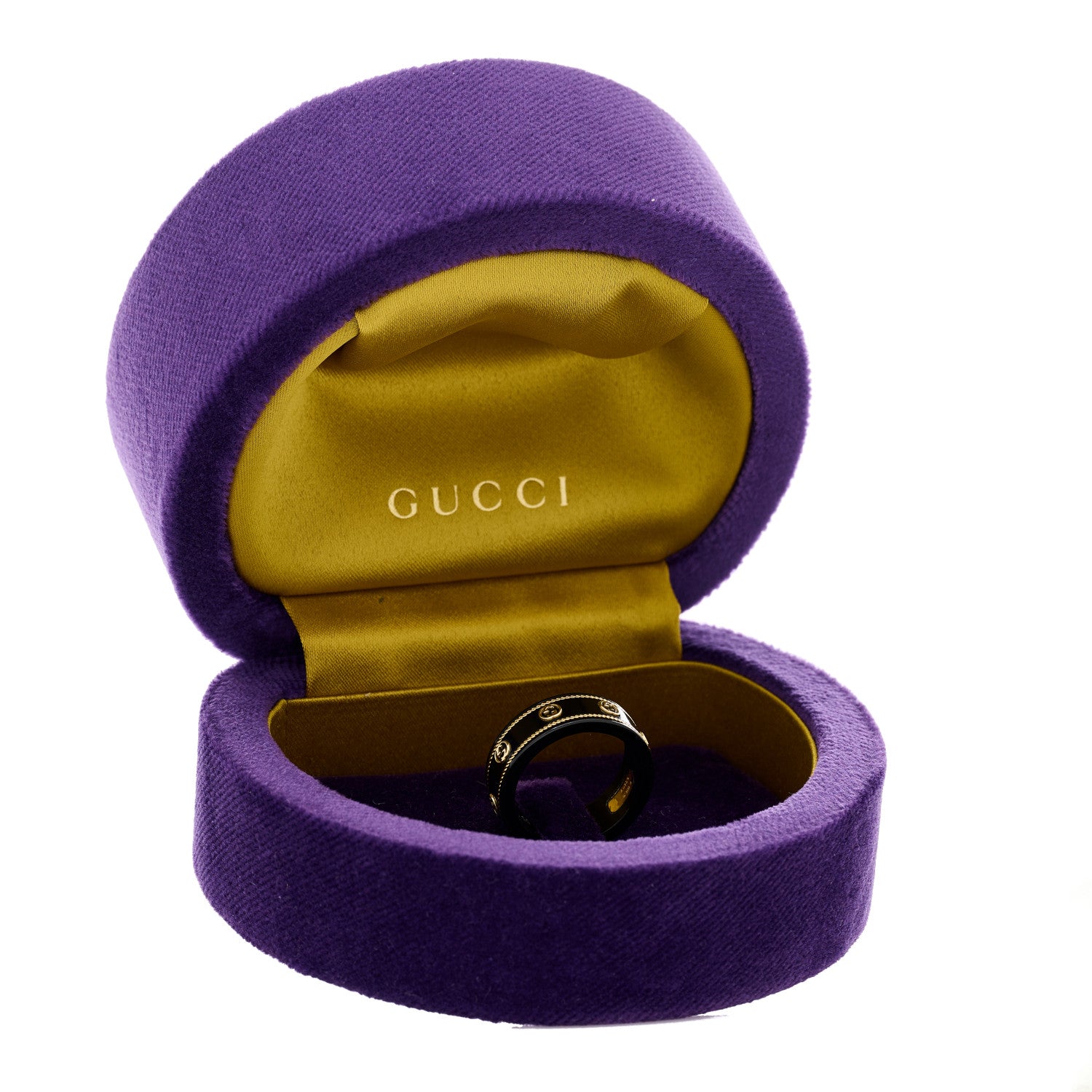 Gucci Black Synthetic Corundum 18K Yellow Gold Interlocking G Band Ring 54 6.75 8 of 8