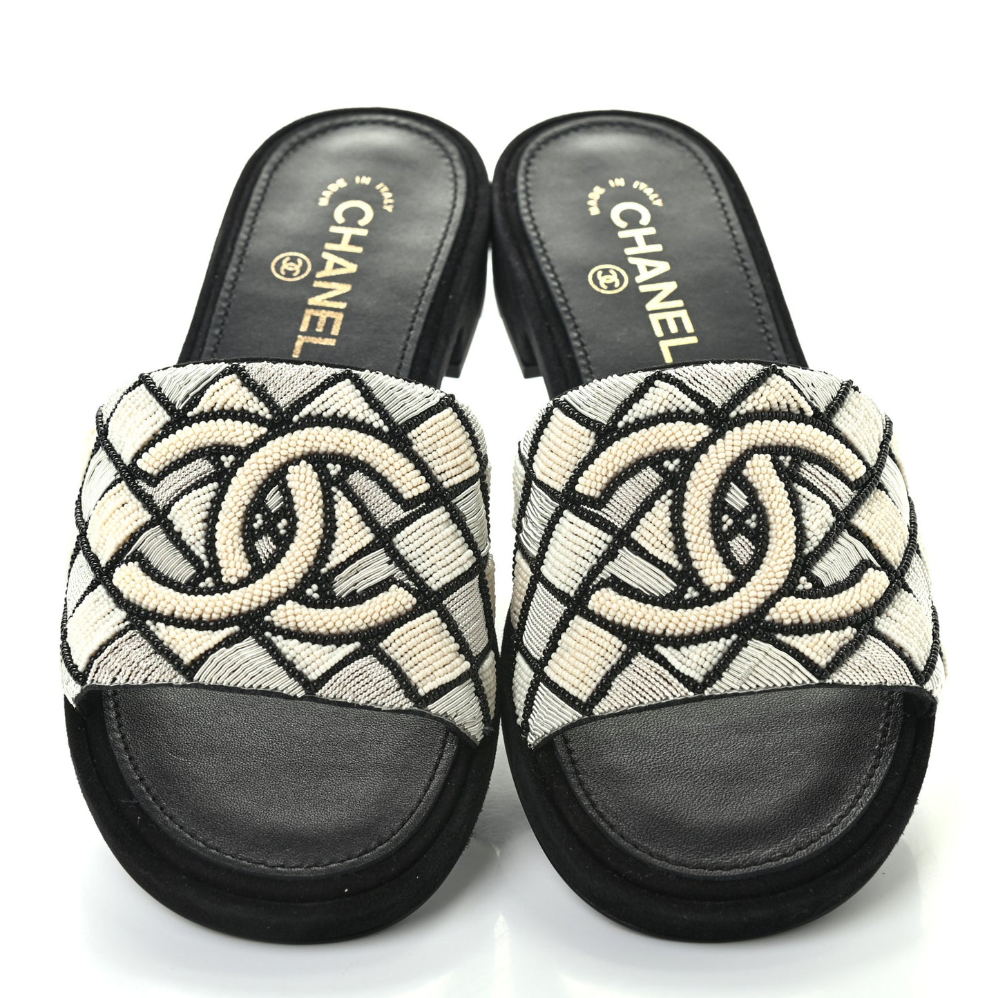 Pearl Embroidery CC Mules 38 Black White