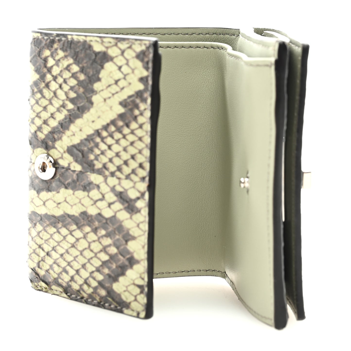 Elaphe Vitello Grace Python Print Micro Trifold Wallet Green Tea