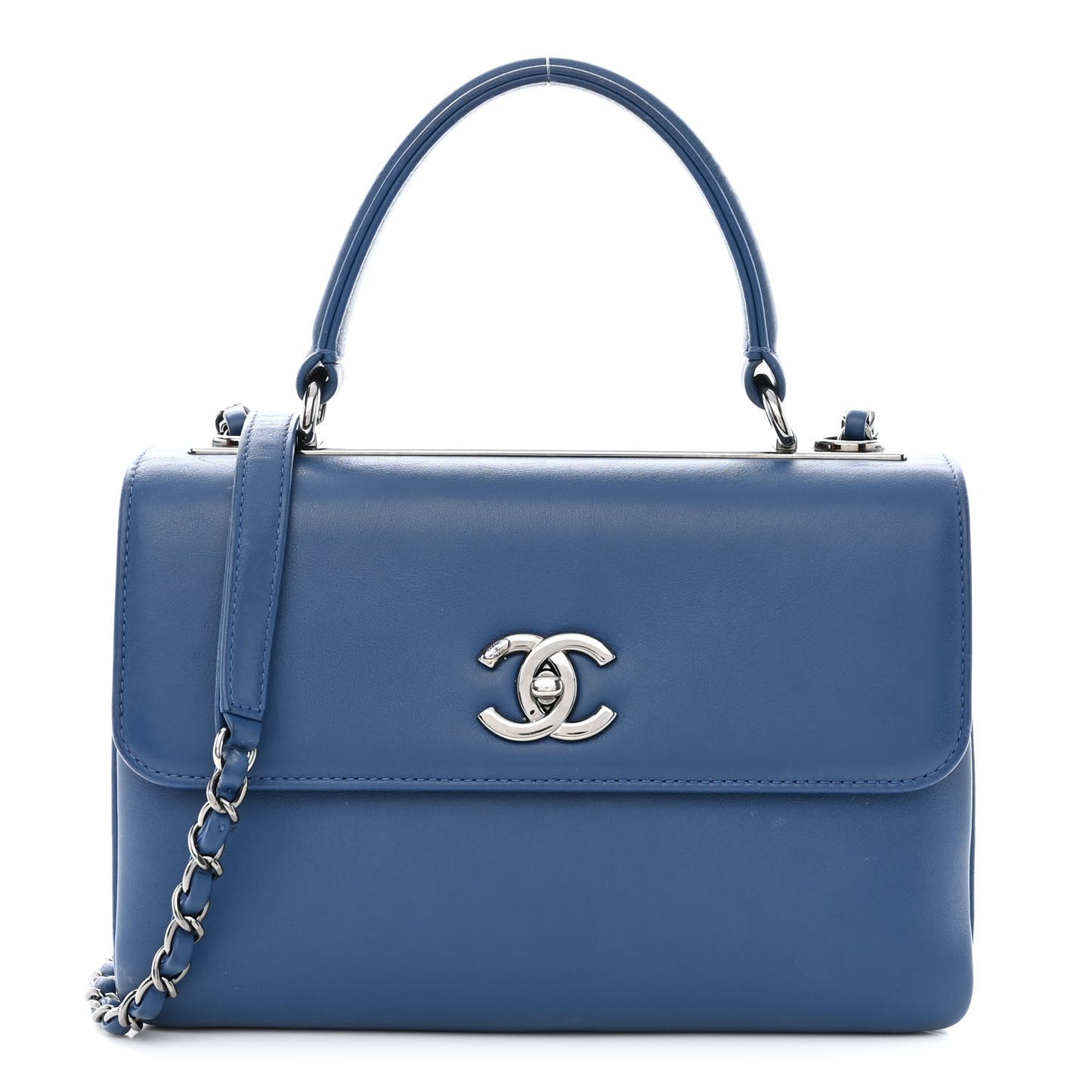 Calfskin Small Trendy CC Dual Handle Flap Bag Blue