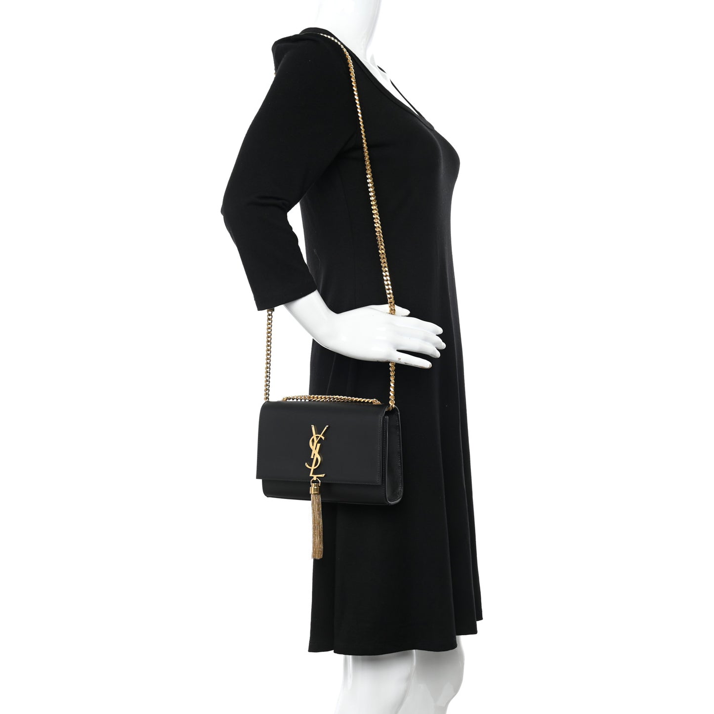Smooth Calfskin Small Classic Monogram Kate Tassel Chain Wallet Black