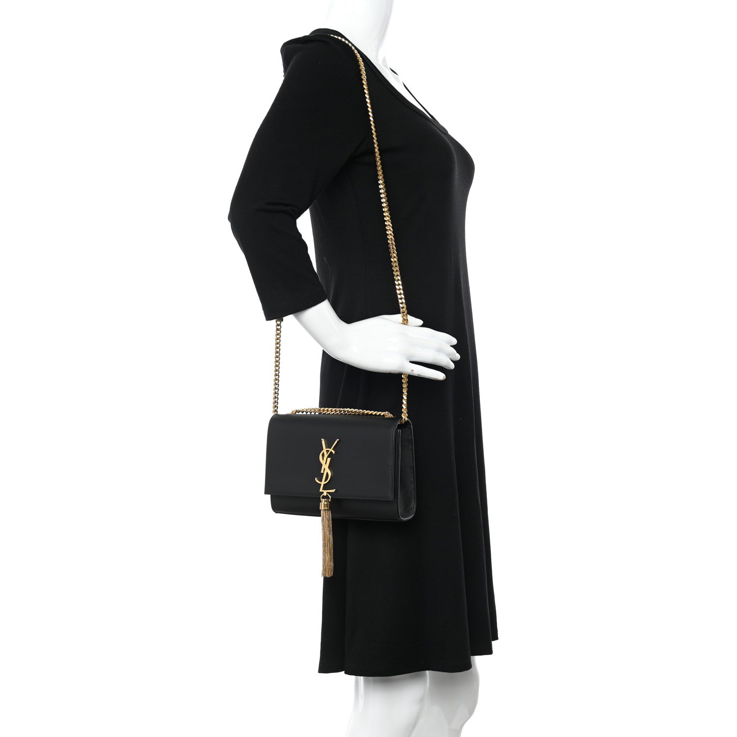 Saint Laurent Smooth Calfskin Small Classic Monogram Kate Tassel Chain Wallet Black 3 of 11
