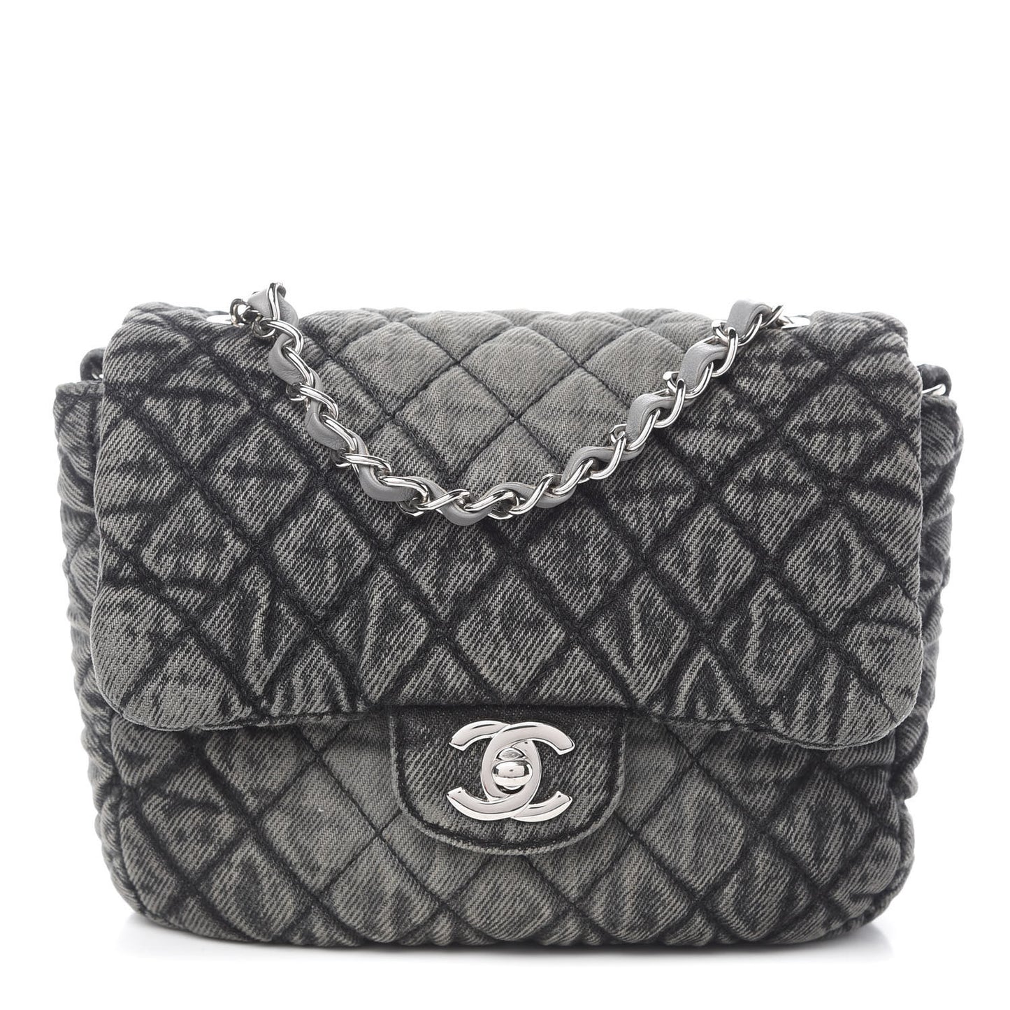 Washed Denim Quilted Small Denimpression Flap Grey Black