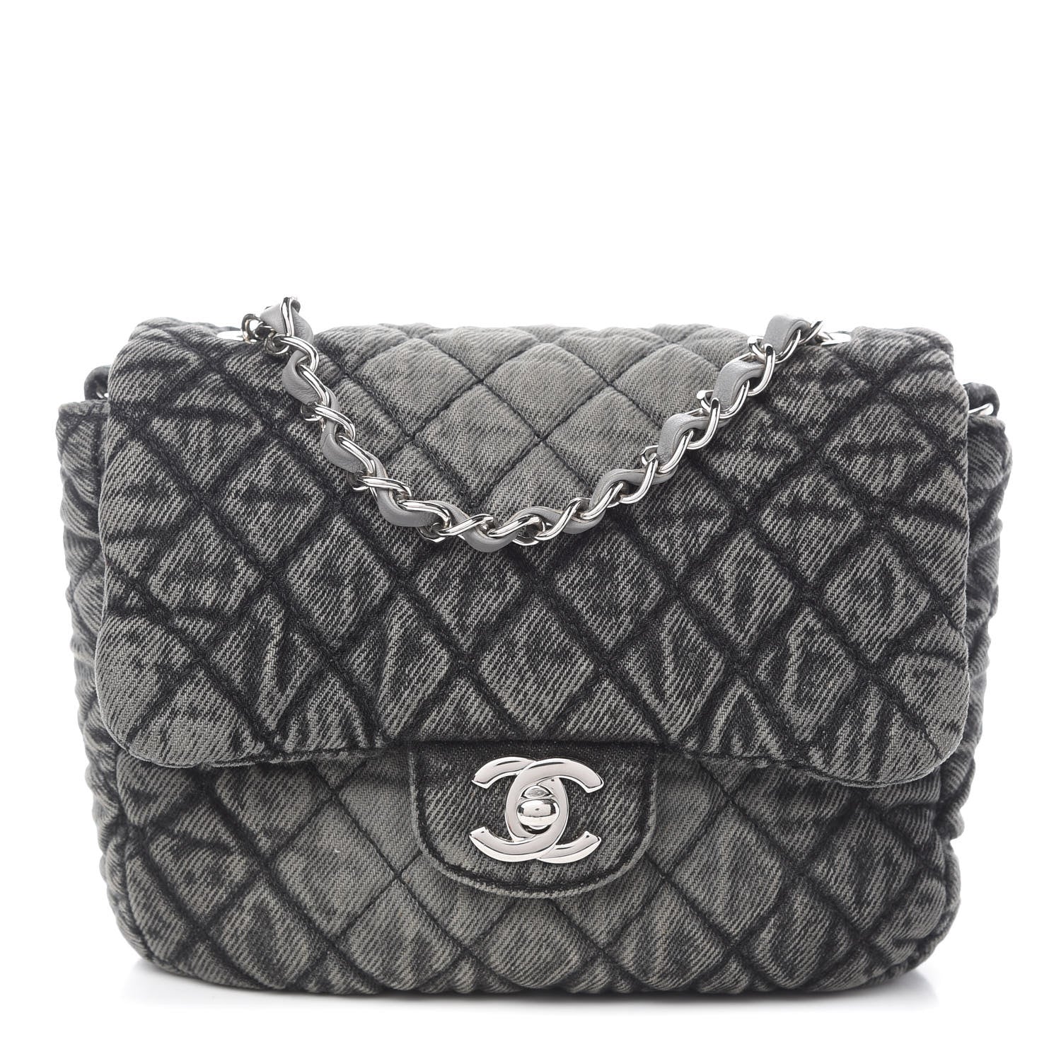 Chanel Washed Denim Quilted Small Denimpression Flap Grey Black 1 of 10