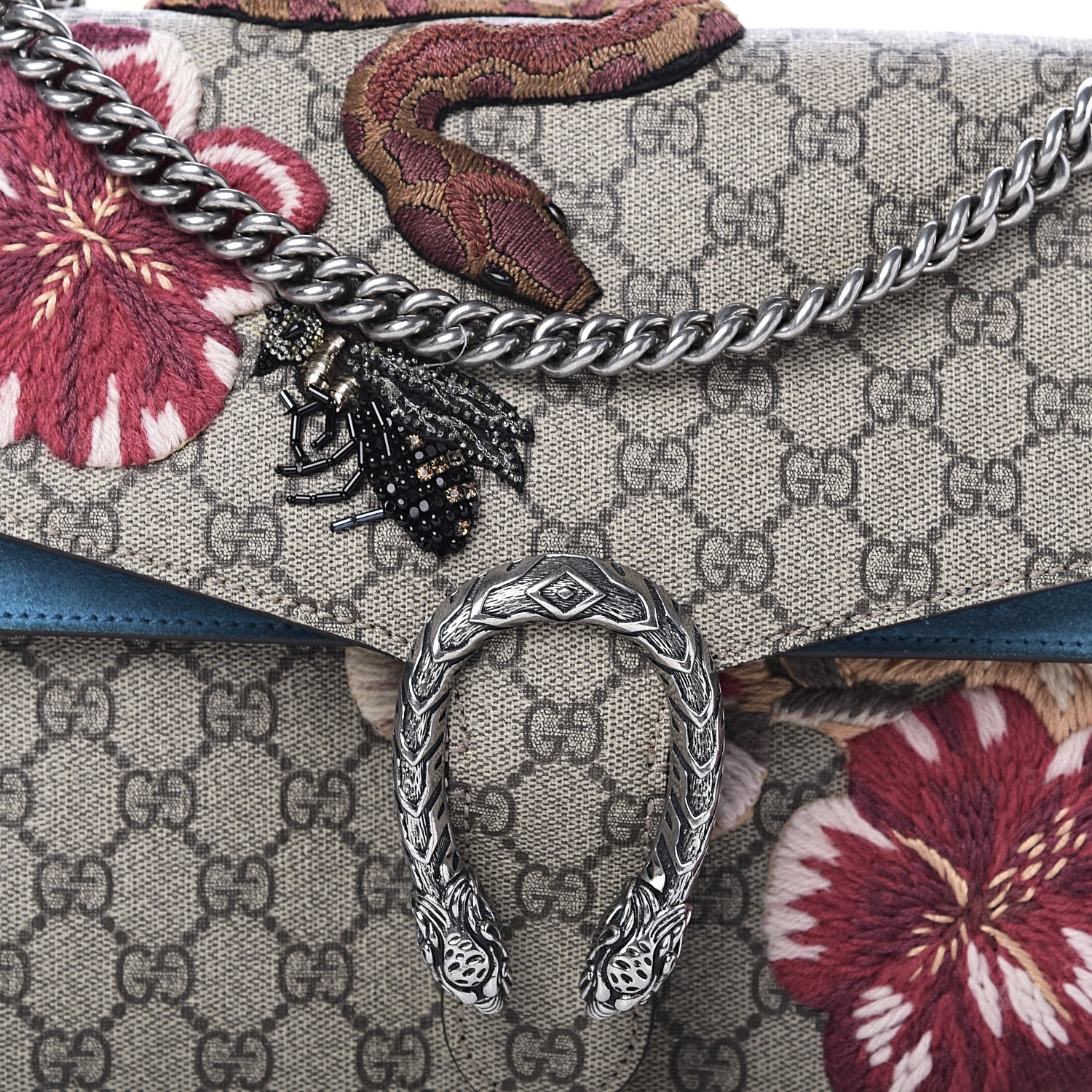 Gucci GG Supreme Monogram Bee Snake Embroidered Medium Dionysus Shoulder Bag Blue 10 of 10