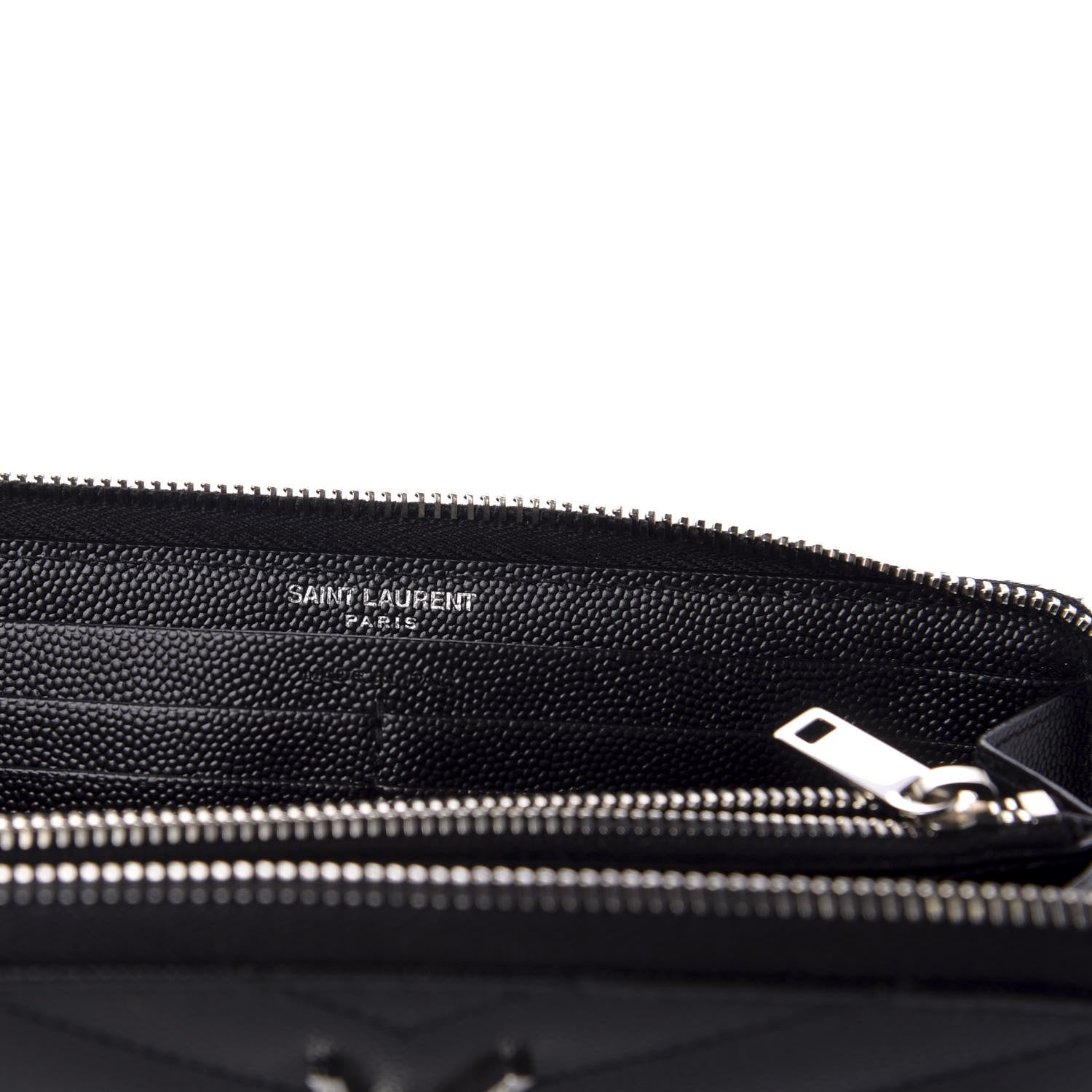 Saint Laurent Grain De Poudre Matelasse Chevron Monogram Zip Around Wallet Black 5 of 7