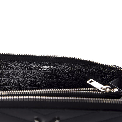 Saint Laurent Grain De Poudre Matelasse Chevron Monogram Zip Around Wallet Black 5 of 7