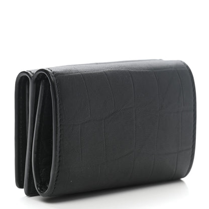 Saint Laurent Crocodile Embossed Monogram Compact Tri Fold Gray 3 of 7
