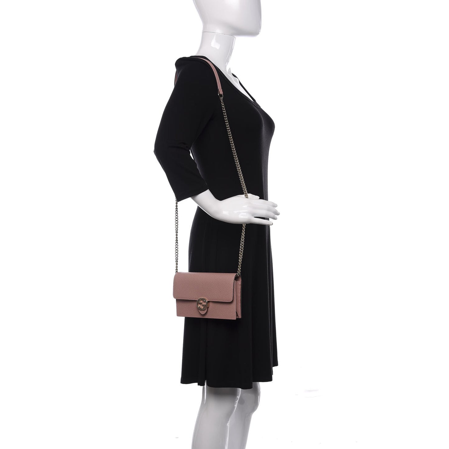 Dollar Calfskin Interlocking G Chain Wallet Soft Pink