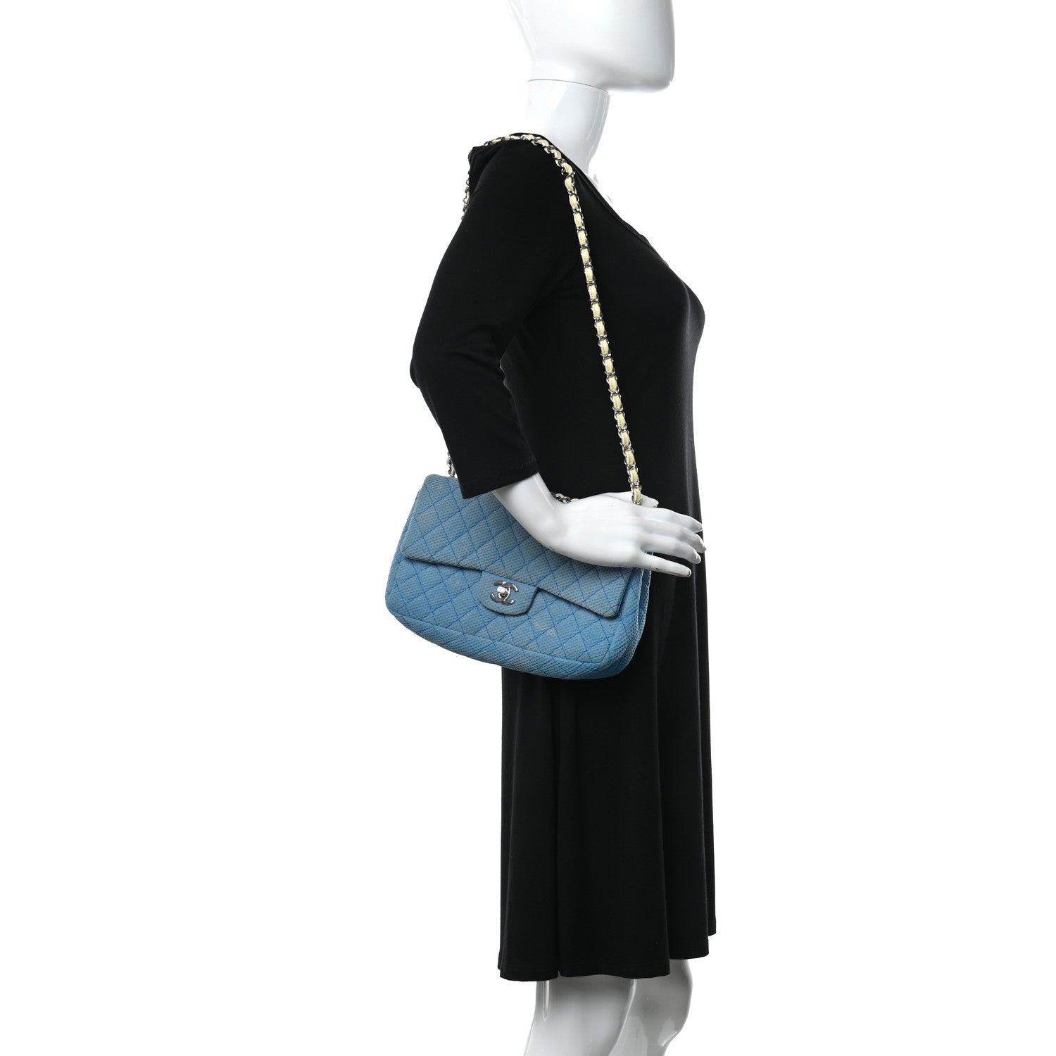 Chanel Neoprene Quilted Medium Single Flap Blue 2 of 10