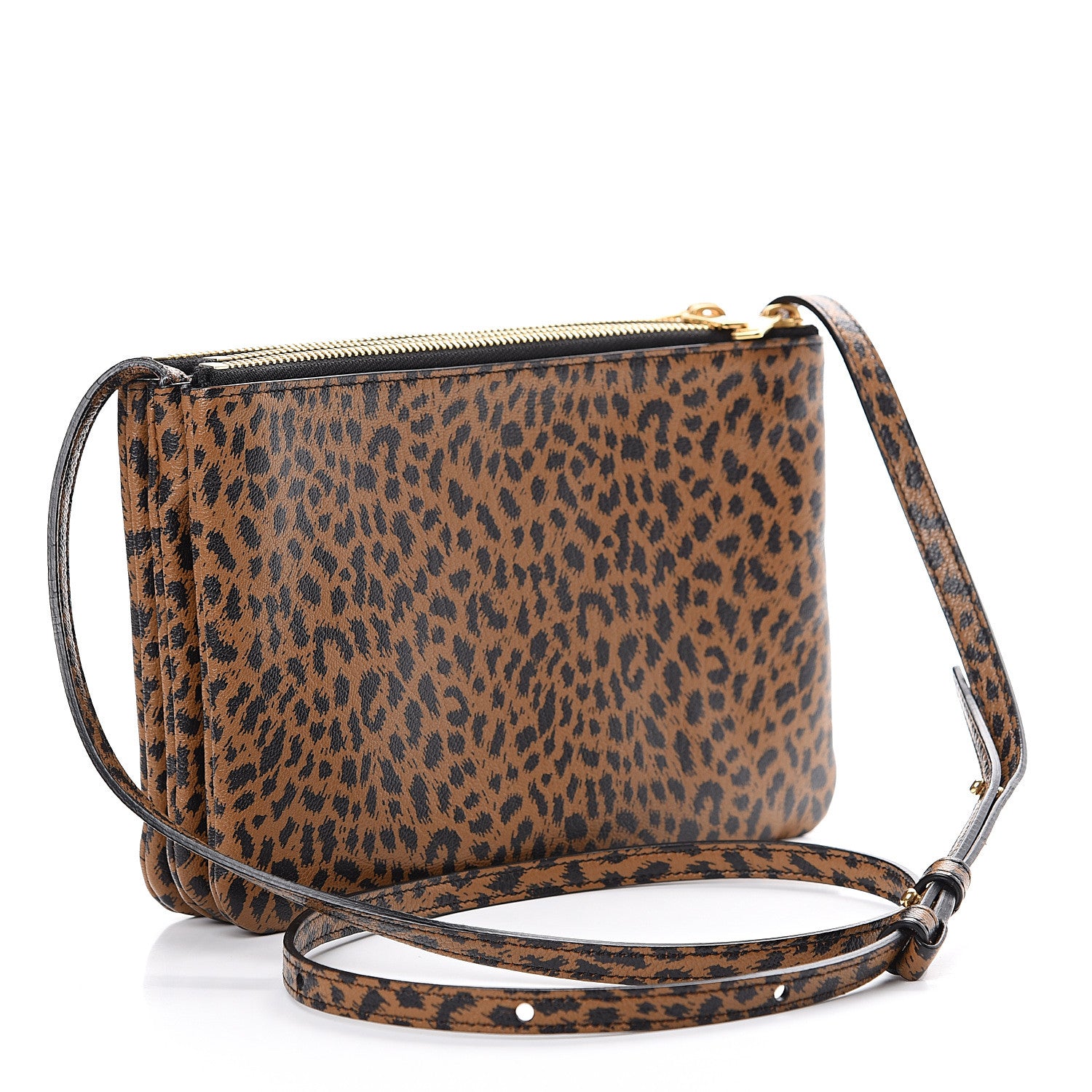 Celine Goatskin Leopard Printed Small Trio Crossbody Bag Brown Black 2 of 12