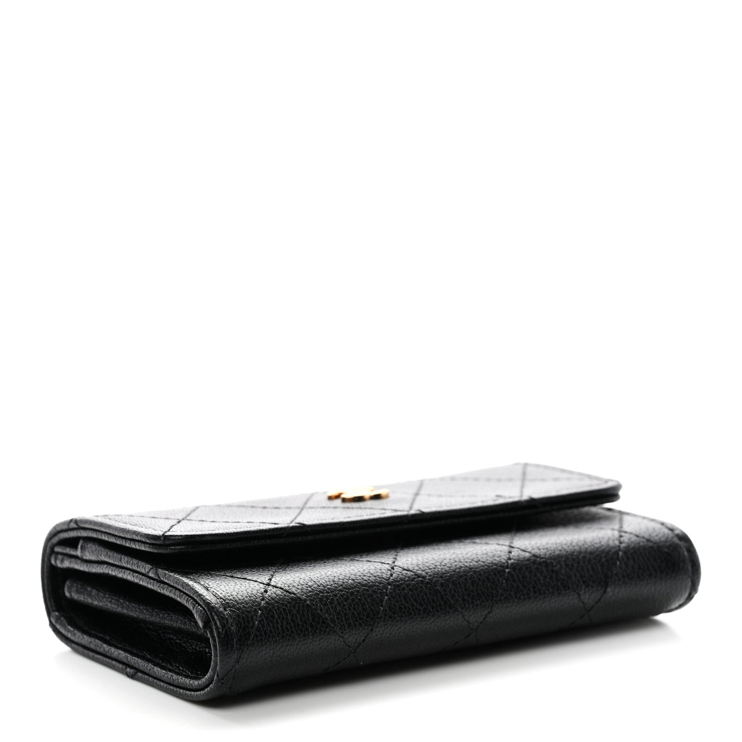 Goatskin Quilted Flap Card Holder Black