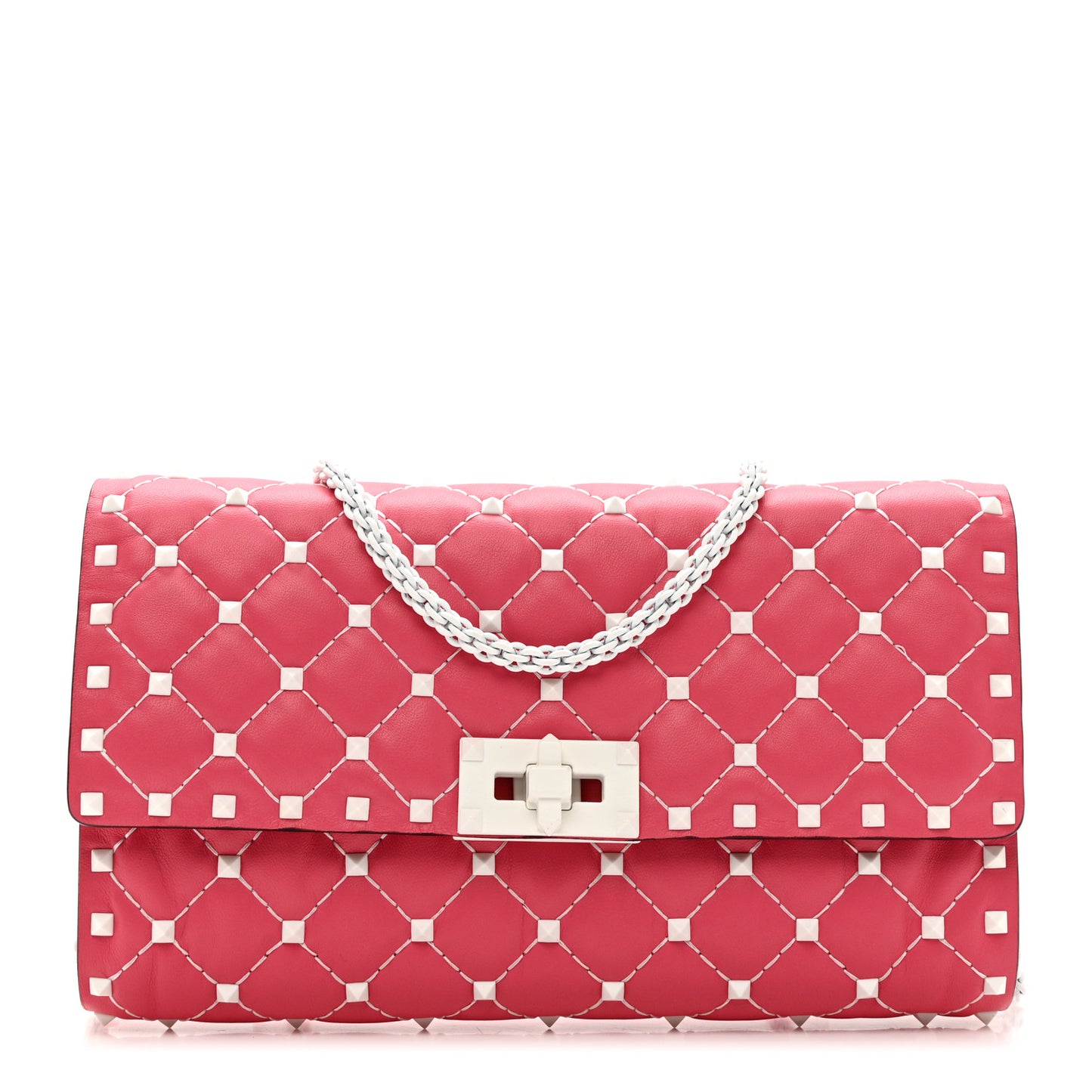 Lambskin Free Rockstud Spike Wallet On Chain Shadow Pink
