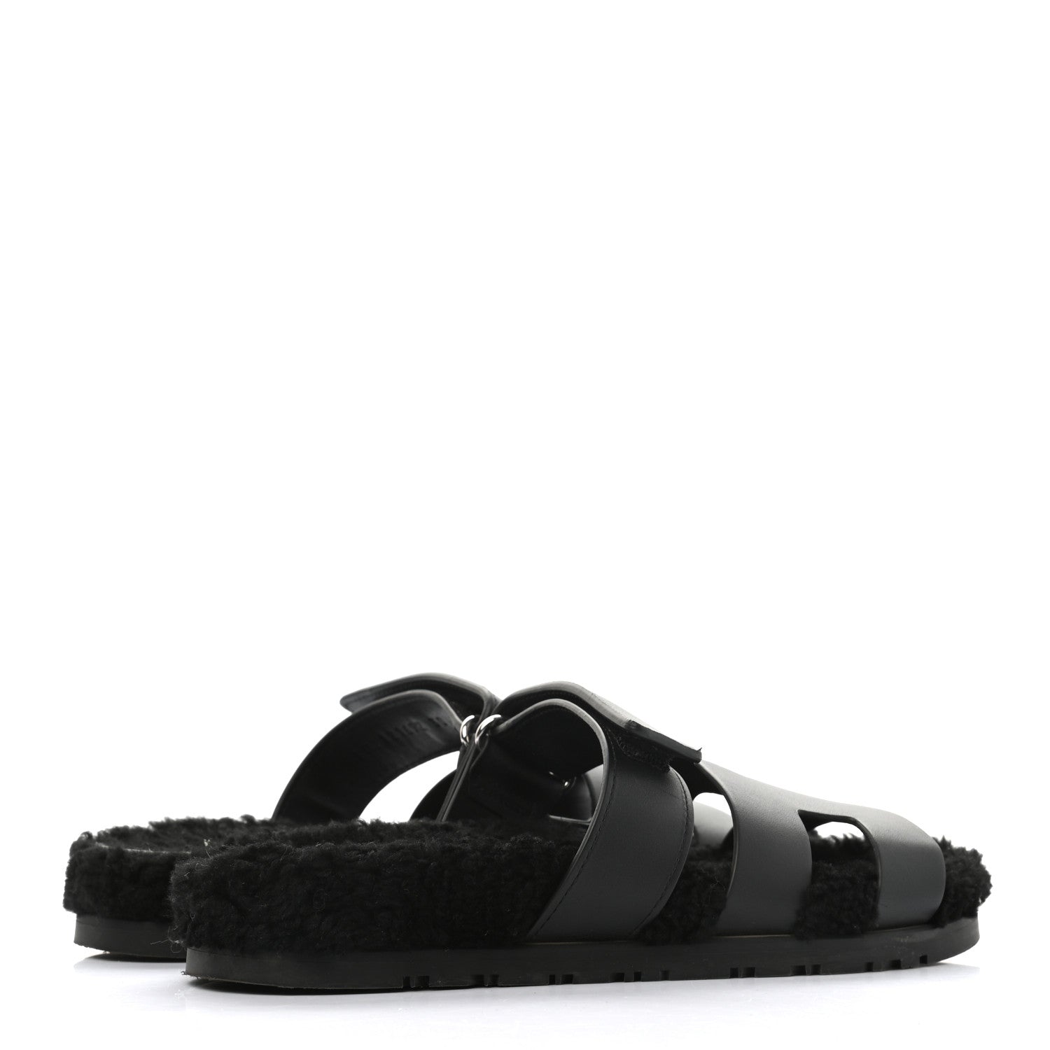 Hermes Calfskin Woolskin Womens Chypre Sandals 38 Black 4 of 13