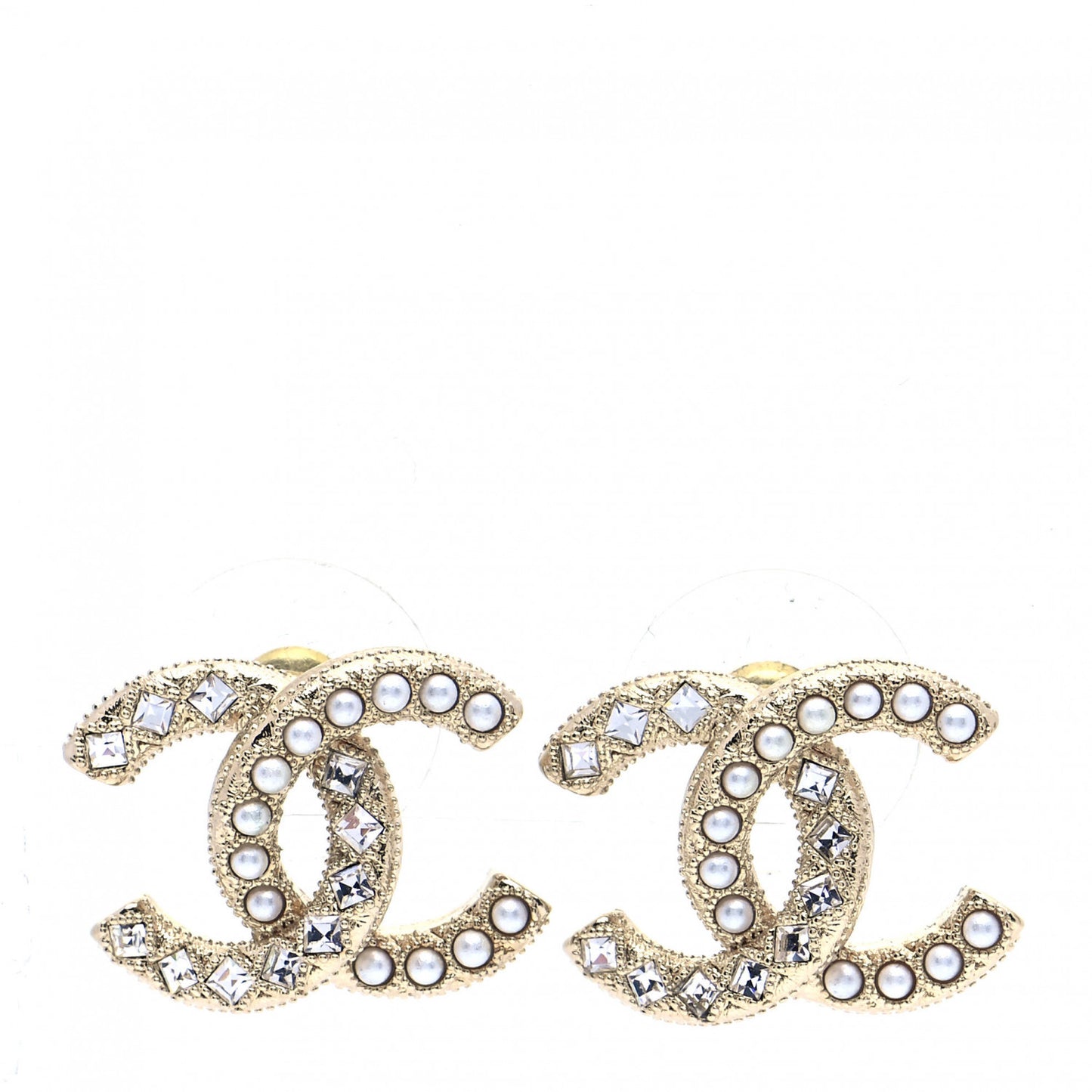 Crystal Pearl CC Earrings Gold