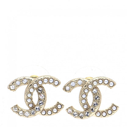 Chanel Crystal Pearl CC Earrings Gold 1 of 5