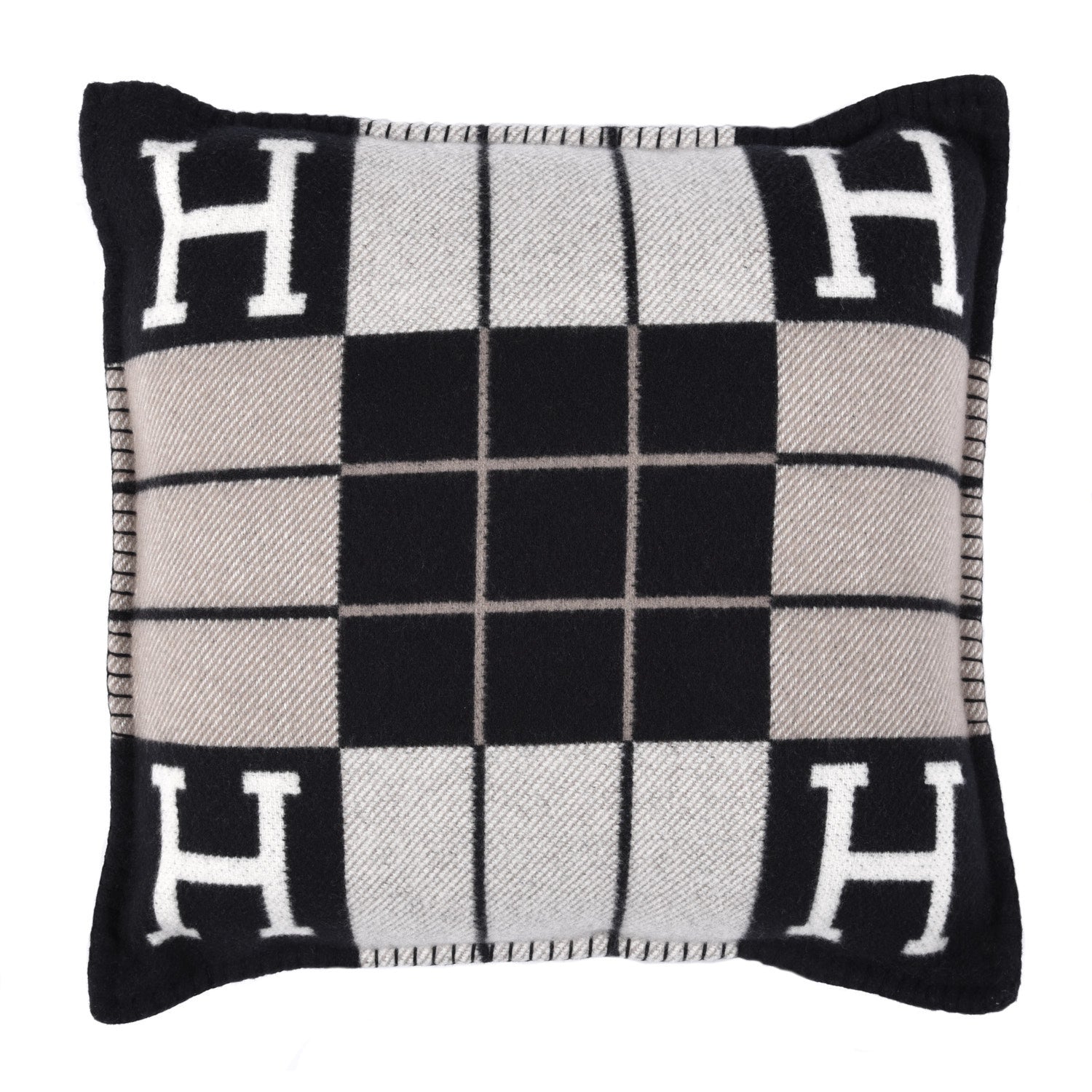 Hermes Wool Cashmere Avalon III Pillow PM Ecru Black 1 of 6