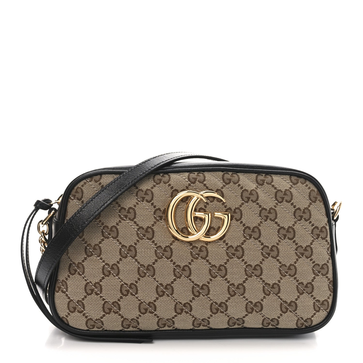 Gucci Monogram Matelasse Diagonal Small GG Marmont Chain Shoulder Bag Beige Black 1 of 10