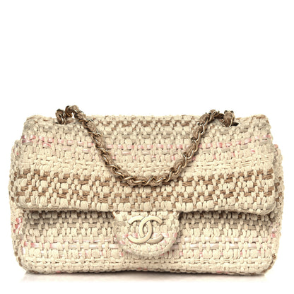 Chanel Tweed Chain Braid Small Single Flap Beige White 1 of 13