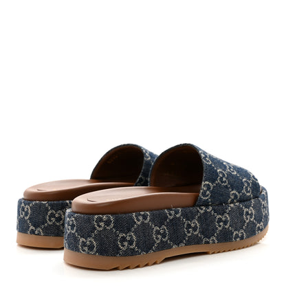 Gucci New Denim GG Monogram Angelina Platform 55mm Slide Sandals 36.5 Blue Tea 4 of 9