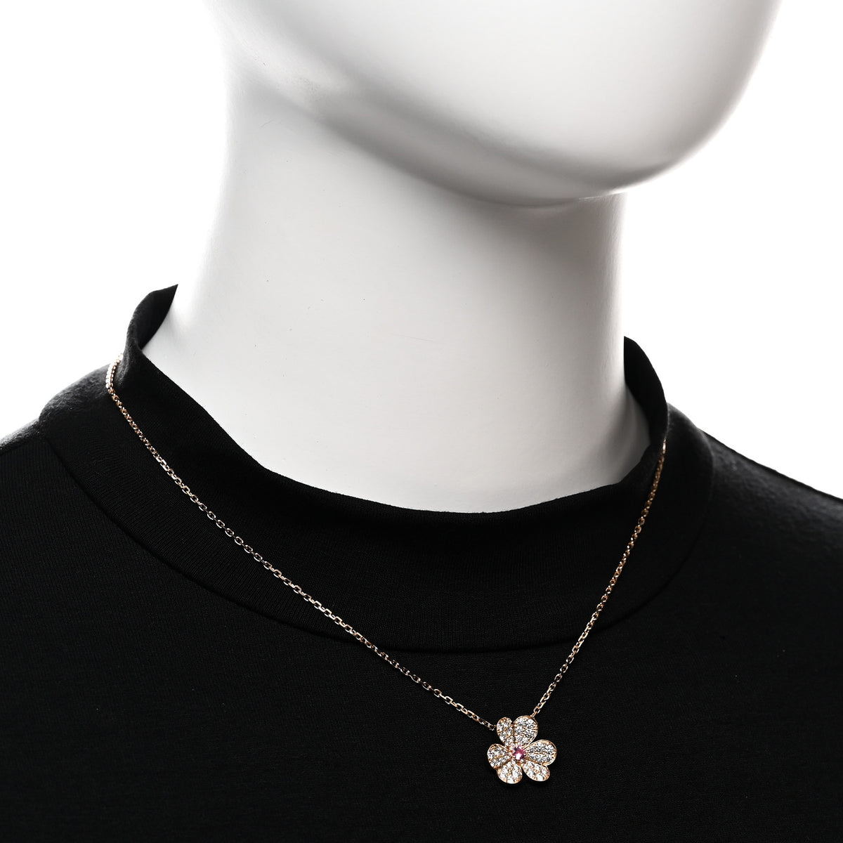 Van Cleef & Arpels 18K Rose Gold Diamond Pink Sapphire Small Frivole Pendant Pave Necklace 2 of 7