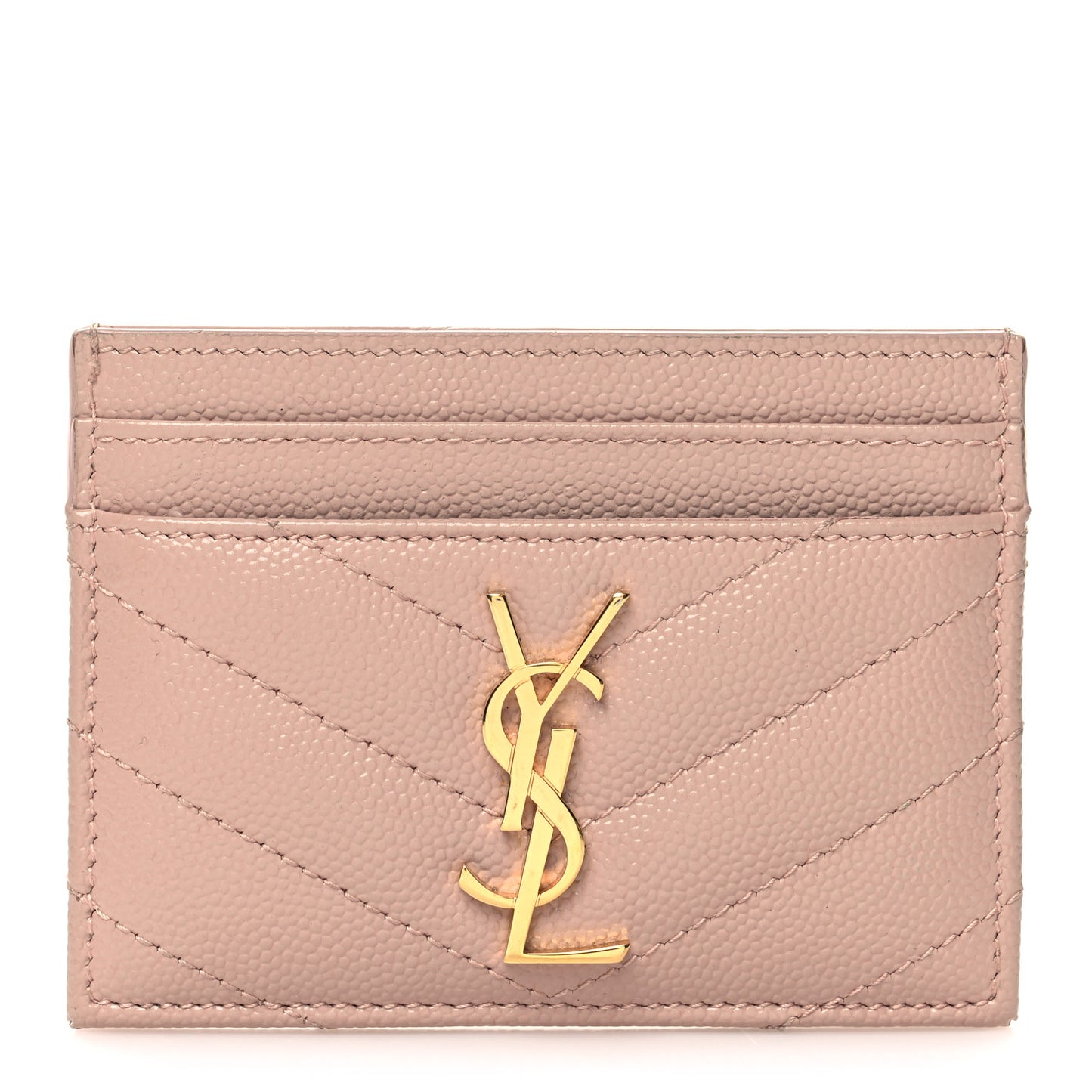 Grain De Poudre Matelasse Chevron Monogram Credit Card Case Pale Pink