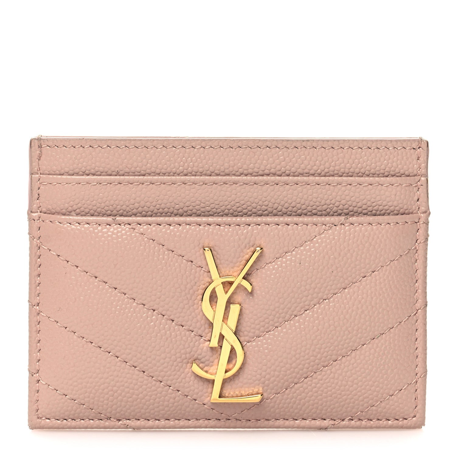Saint Laurent Grain De Poudre Matelasse Chevron Monogram Credit Card Case Pale Pink 1 of 8