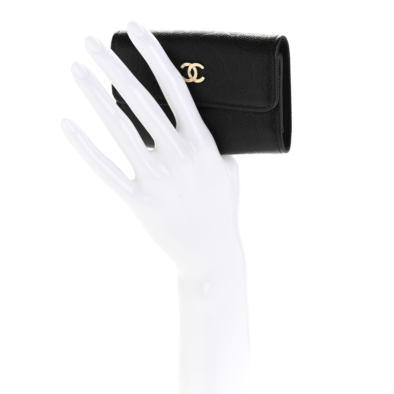 Chanel Caviar Embossed Camellia 4 Key Holder Case Black 2 of 9